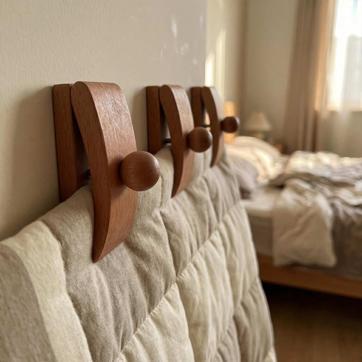 Walnut Adjustable Large Quilt Hanger for wall for Display,Wooden Heavy Duty wall Hanger Clips for Tapestry,Rug,Carpet and Duvet Covers,Poster Frame Nails and Hanging kit (Mid-Century Curved Clip)
