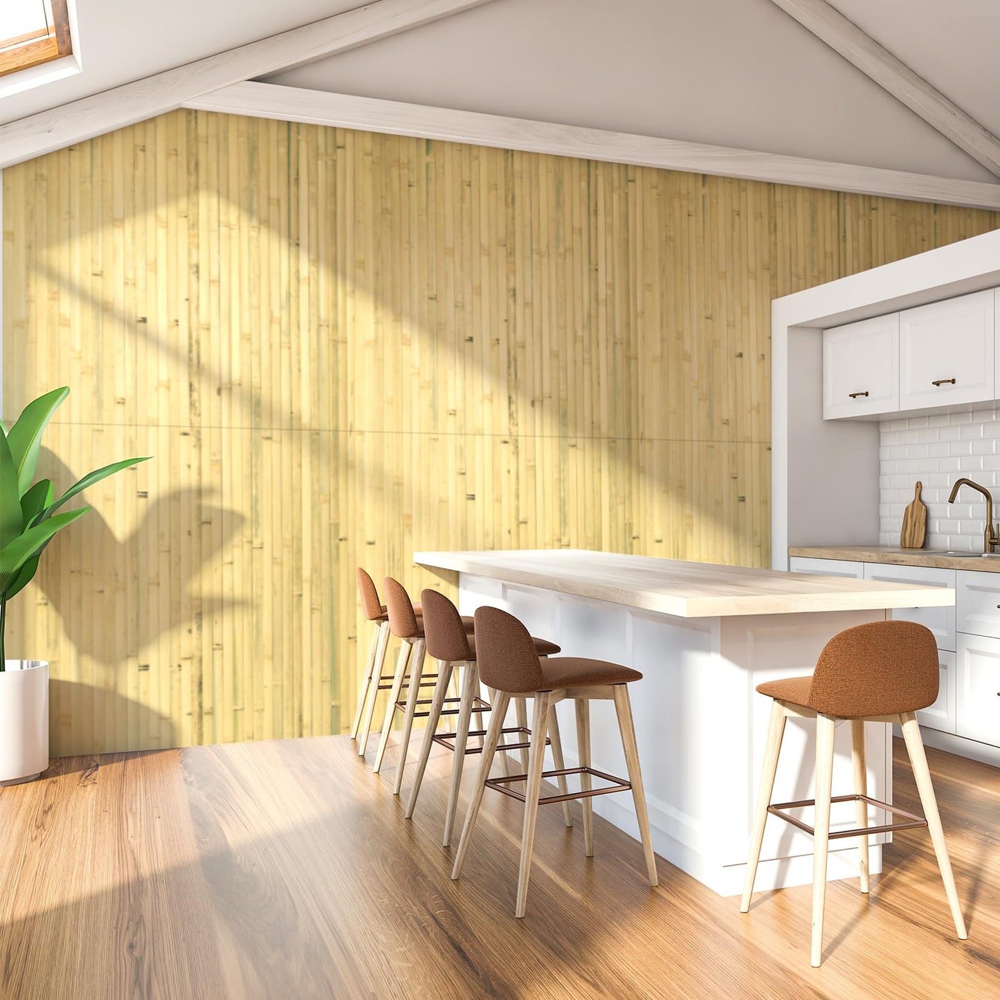 Art3d Natural Bamboo Wall Panel for Interior Wall Decor, Renewable Pole Wrap Wainscoting Paneling for Wall Ceiling Furniture Cabinet Office, 48 x 96 Inch - Natural