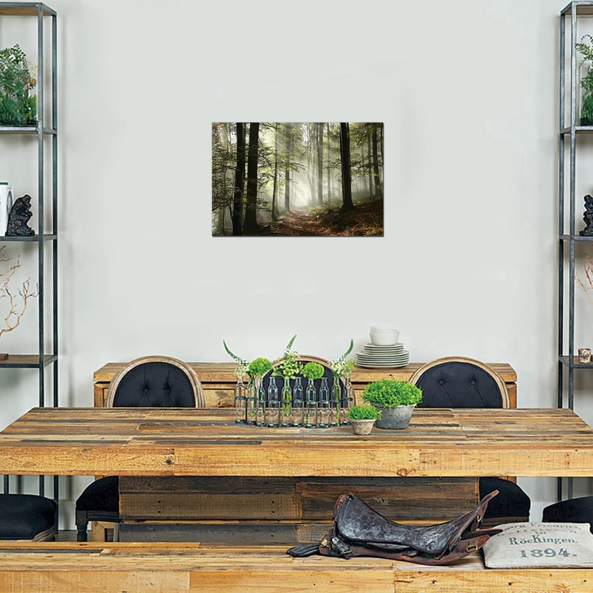 Forest Canvas Wall Art Trees Foggy Morning Spring Rustic Landscape for Bedroom Bathroom Decorations Modern Artwork Print Framed Painting Living Room Home Office Wall Décor 12x16inch