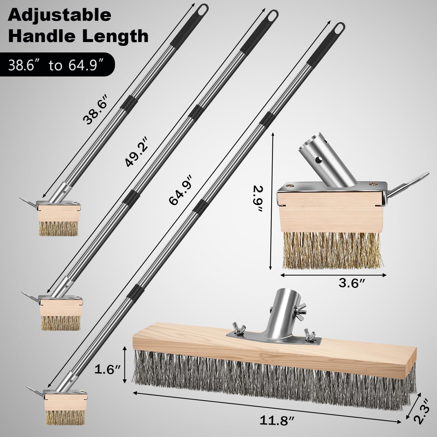 GHWMYD Crack Weeder Brush Heavy Duty Wire Broom Set, Multifunction Moss Grout Remover with Scraper Weed Puller, Detachable 64.9in Handle for Outdoor Deck Pavers Patios Walkways Concrete Floor Cleaning