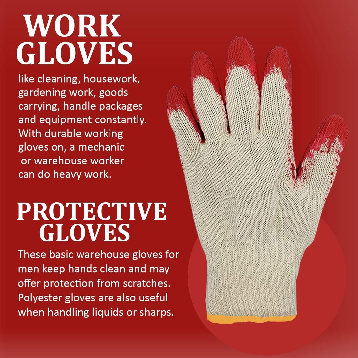 PROGEAR SAFETY 300 Pairs String Knit Red Palm Latex Dipped Work Gloves
