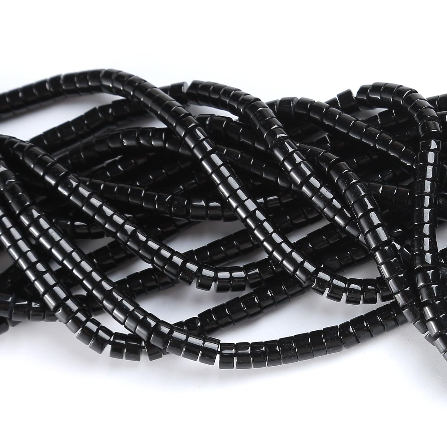 150pcs 2x4mm Natural Black Agates Stone Tube Shape Beads Loose Flat Round Cylinder Flat Spacer Green Stone Beads for Bracelet Earrings Jewelry Making