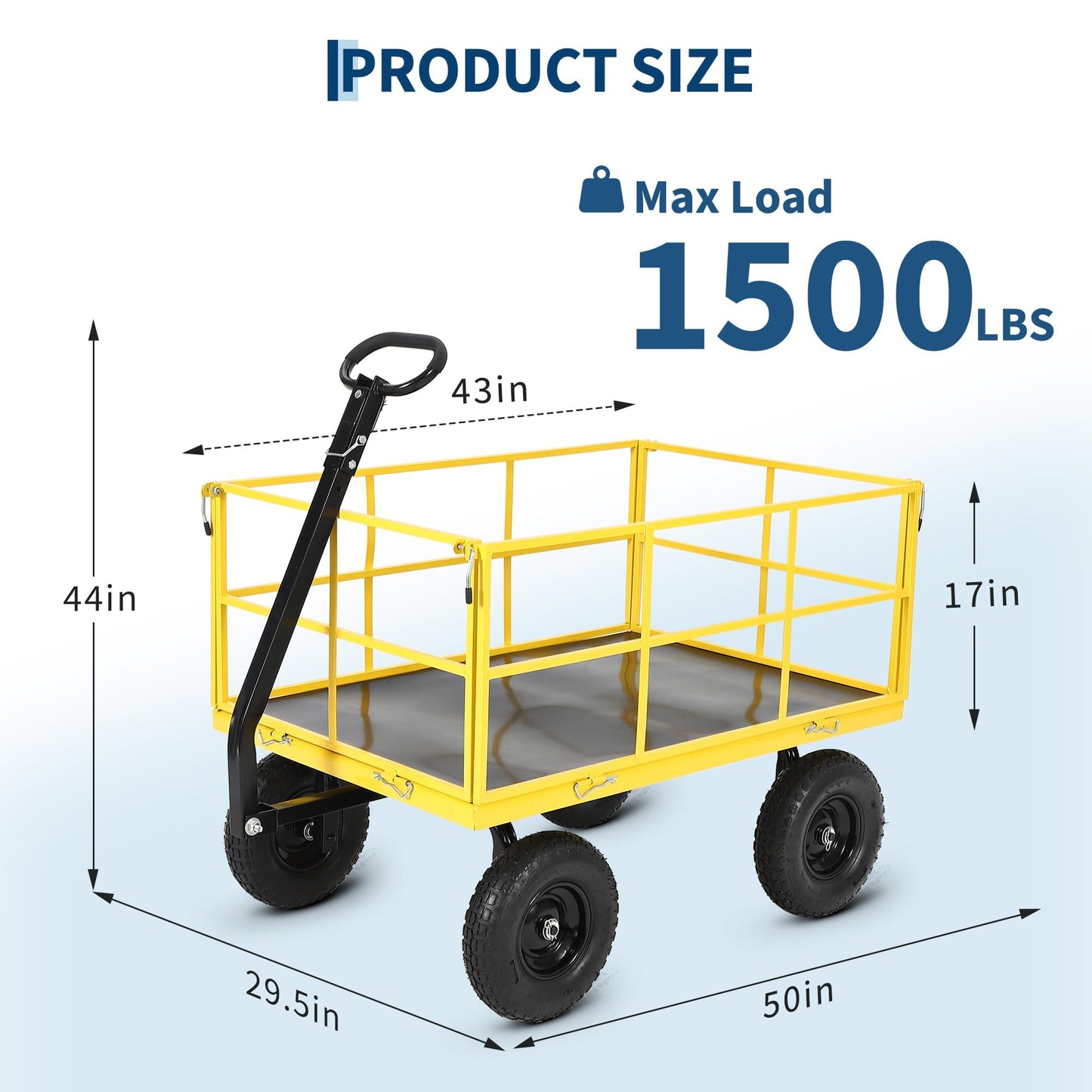 Garvee 1500 LB Garden Wagon Cart with 13 in All Terrain Tires, 3-in-1 Yard Wagon Cart with Removable Side Panels, Heavy Duty Outdoor Metal Utility Wagon Yard Trailer for Outdoor Lawn, Yard, Backyard