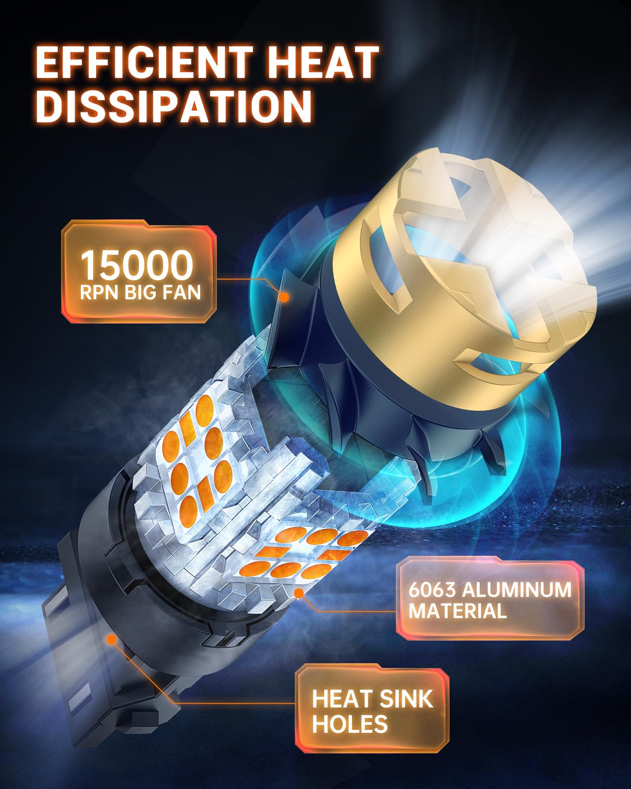 SEALIGHT LED Turn Signal Bulb, 3157 Size, Amber Yellow, Aluminum, Pack of 2, 1400% Brighter for Front Rear Signal Lights