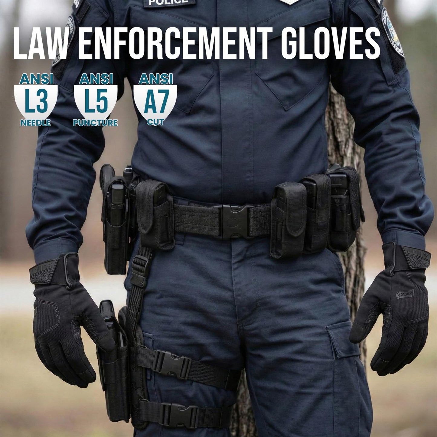 TAILI Level 3 Needle, Level 5 Puncture Resistant Men Work Gloves, Grip Enhanced A7 Cut Resistant Safety Gloves, Touchscreen and Breathable, Black, Large (L), 1 Pair