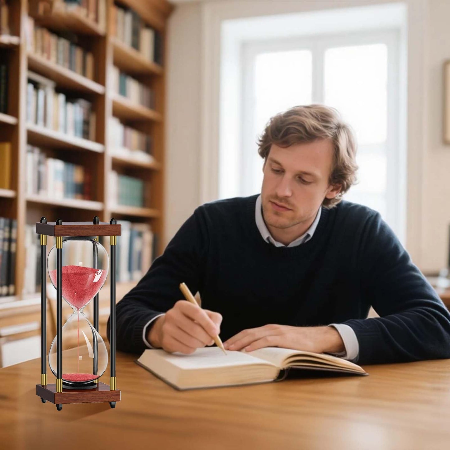 Sand Timer 60 Minute, 60 Min Hourglass Red Sand Clock, 1 Hour Wooden Retor Hour Glass, One Hour Sandglass, Reloj de Arena, Creative, Decoration, Office