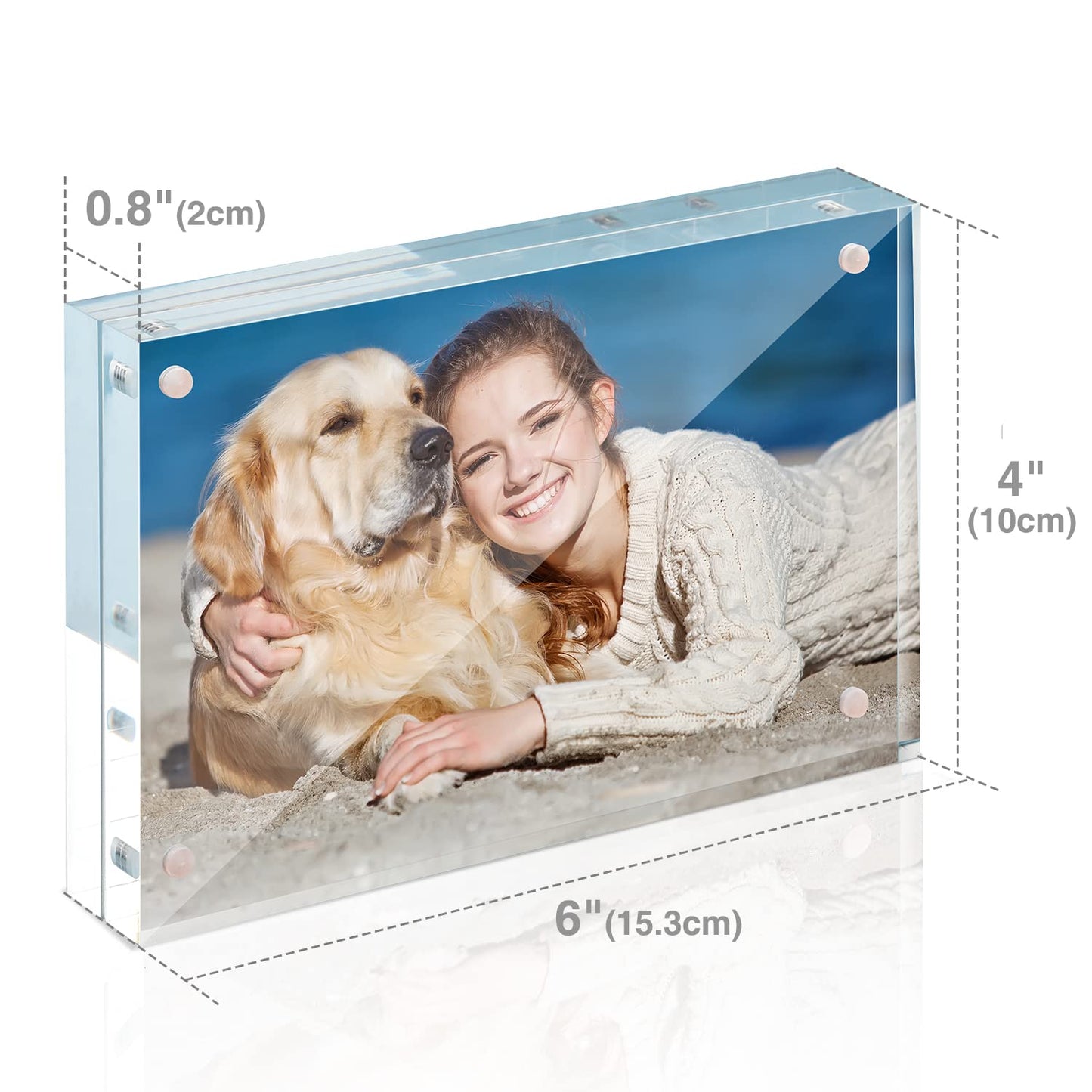 TWING 3 Pack 4 x 6 Acrylic Frame,Acrylic Picture Frames Horizontal Magnet Double Sided 4x6 Picture Frame,10+10MM Thick Clear Frameless Desktop Display Magnetic Block Photo Frame Gift Ideal