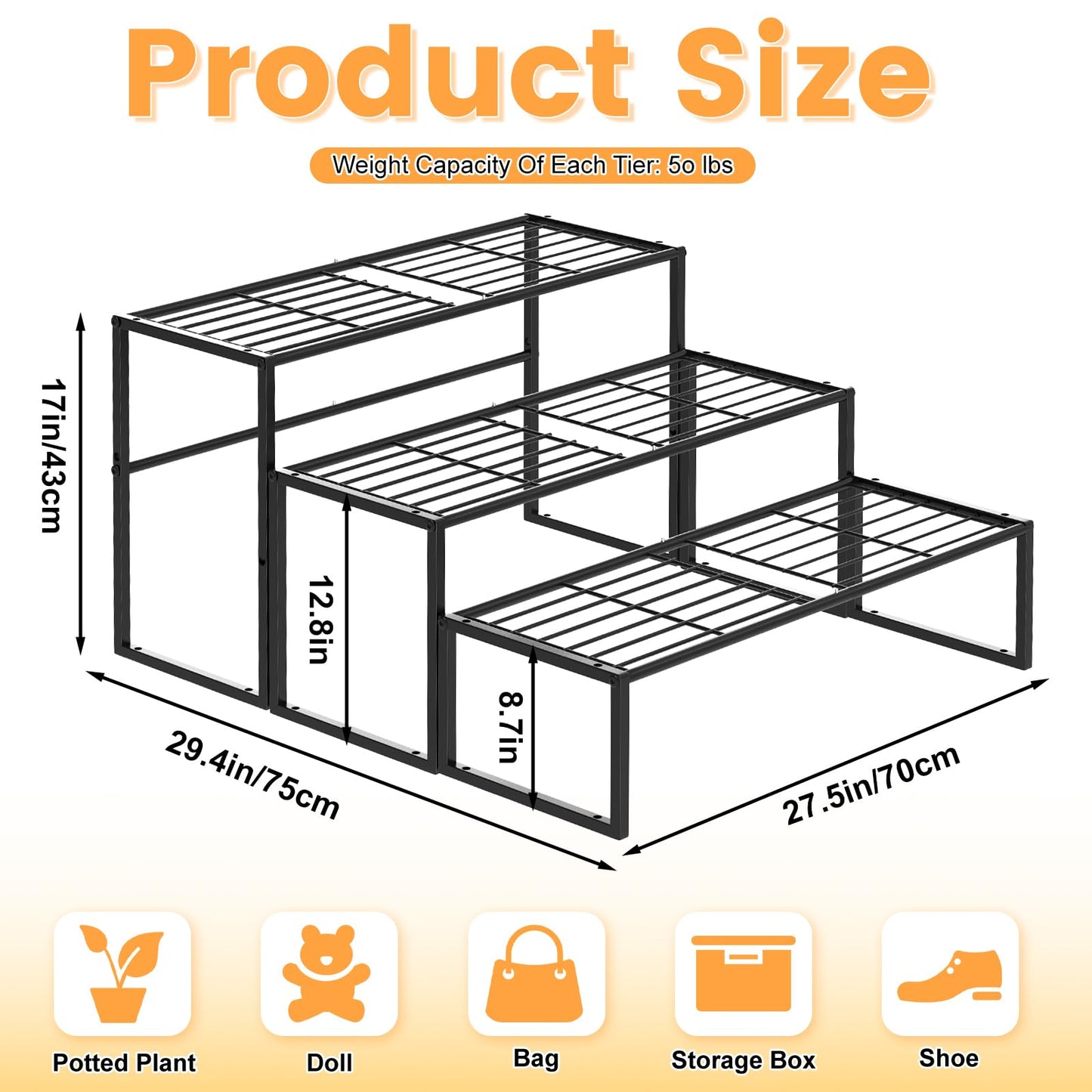 Gouisalin 3 Tier Metal Plant Stand Indoor Outdoor, Potted Multiple Flower Pot Holder Rack Plant Shelf, Heavy Duty Planter Display Shelving for Patio Balcony Garden Living Room Decorative (3 Tier- Black)