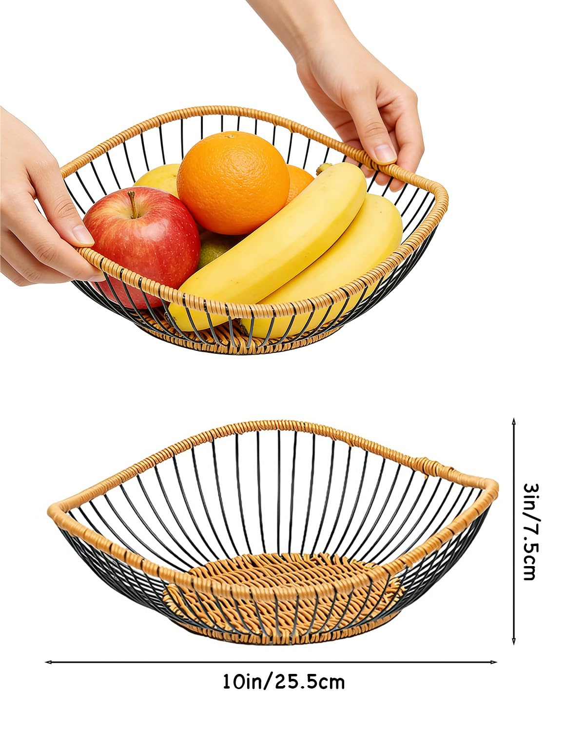 Zitonyang Wire Fruit Basket, Metal Fruits Basket Countertop Fruit Bowl Metal Wire Baskets For Fruits, Vegetables, Breads, Snacks (Brown, 10 x 3 inches)