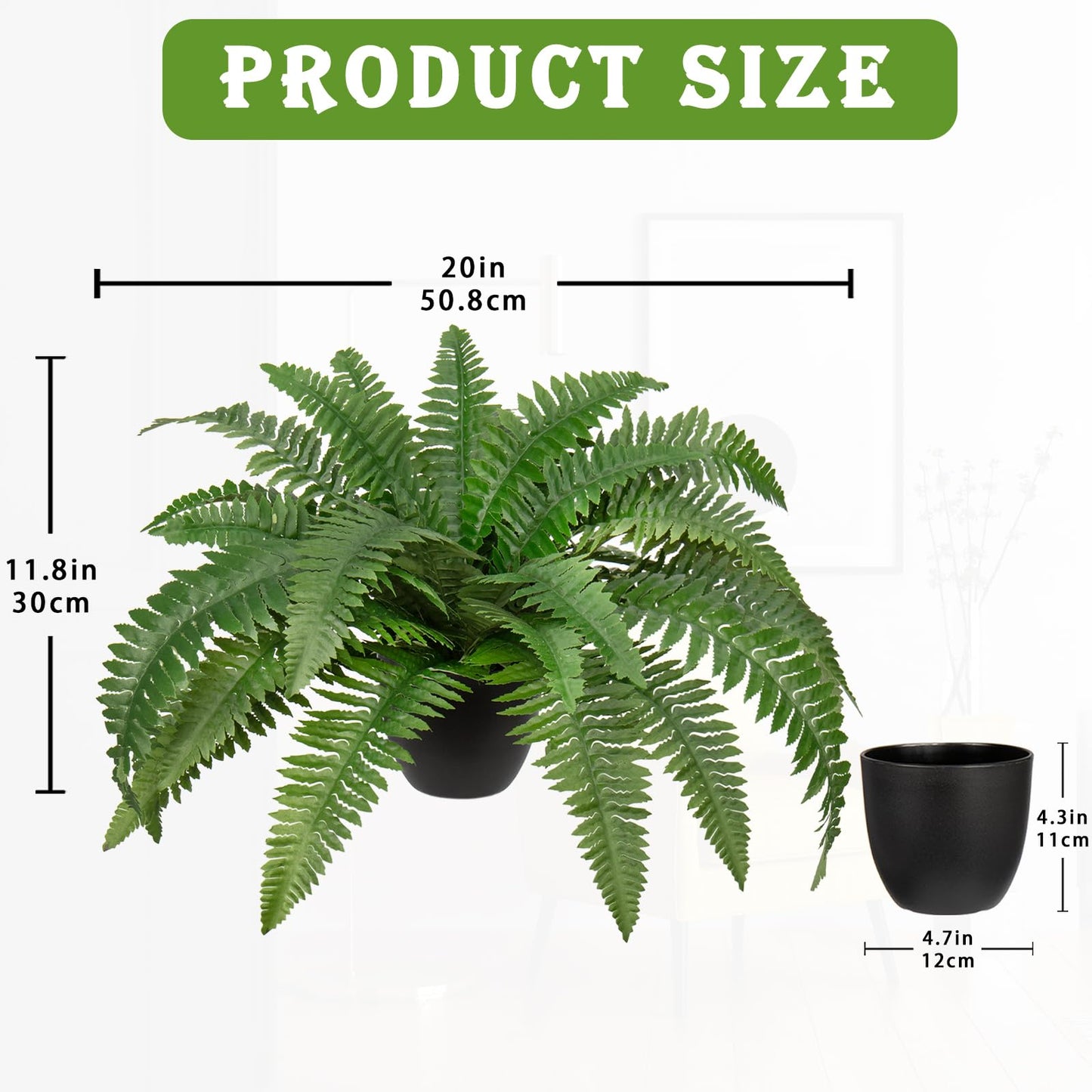 Fake Fern Potted Plant Artificial Boston Ferns in Pot 35 Leaves for Outdoors & Indoor Faux Fern Bush Plant 20inch for Patio Garden Farmhouse Windowsill Office Living Room Decoration Home Decor