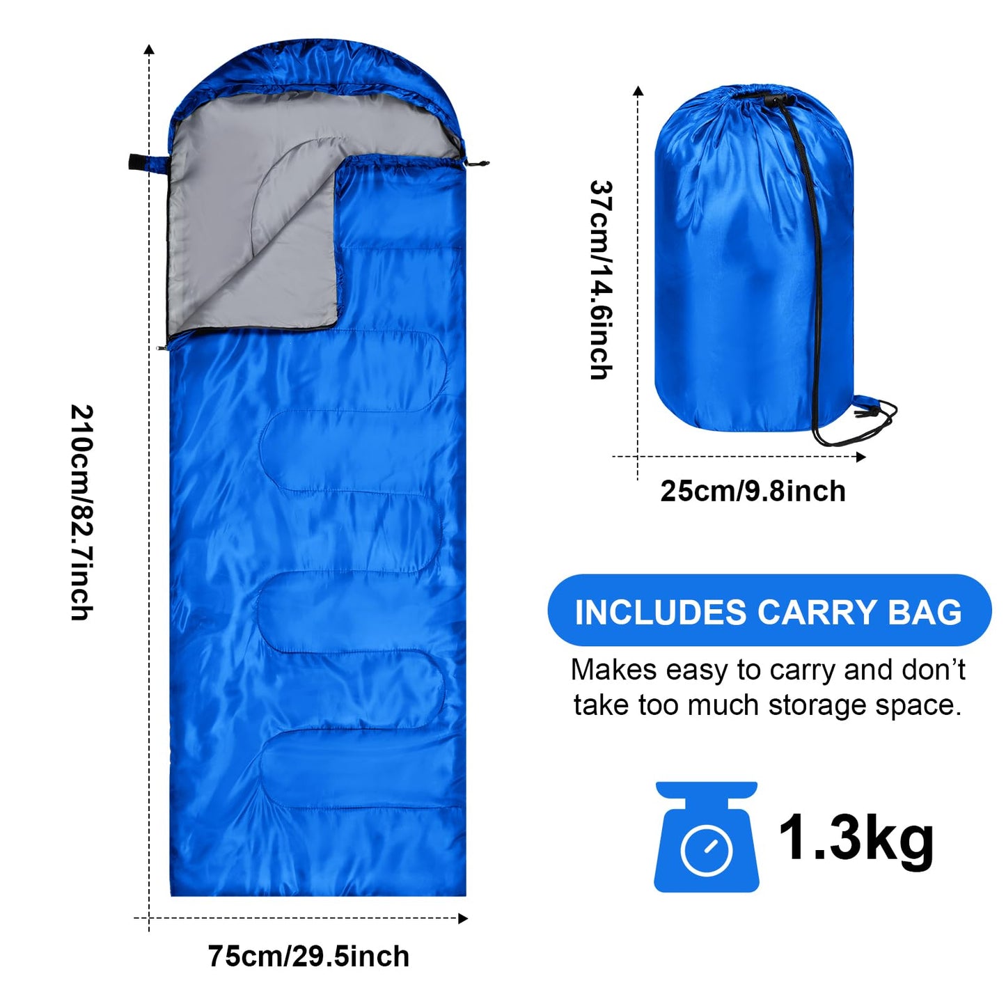 Tudomro 2 Pcs Camping Sleeping Bag for Adults Lightweight Packable Waterproof Camping Gear Equipment to Keep Warm for Outdoor Backpacking Hiking Travel (Blue,Orange)