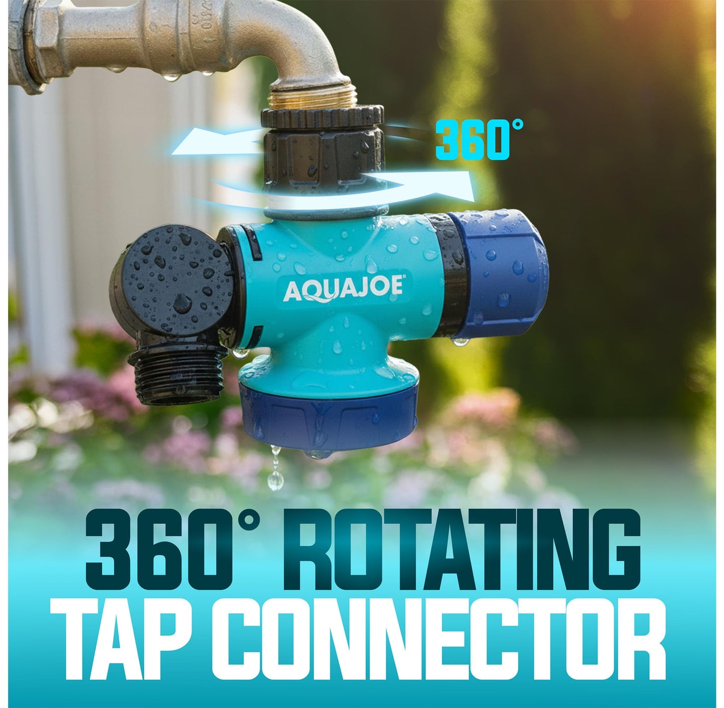 Aqua Joe SJI-MFGA1 Multi-Function Outdoor Water-Tap Connector, 180-Degree Pivoting Hose Connector with 360-Degree Rotating Tap Connector