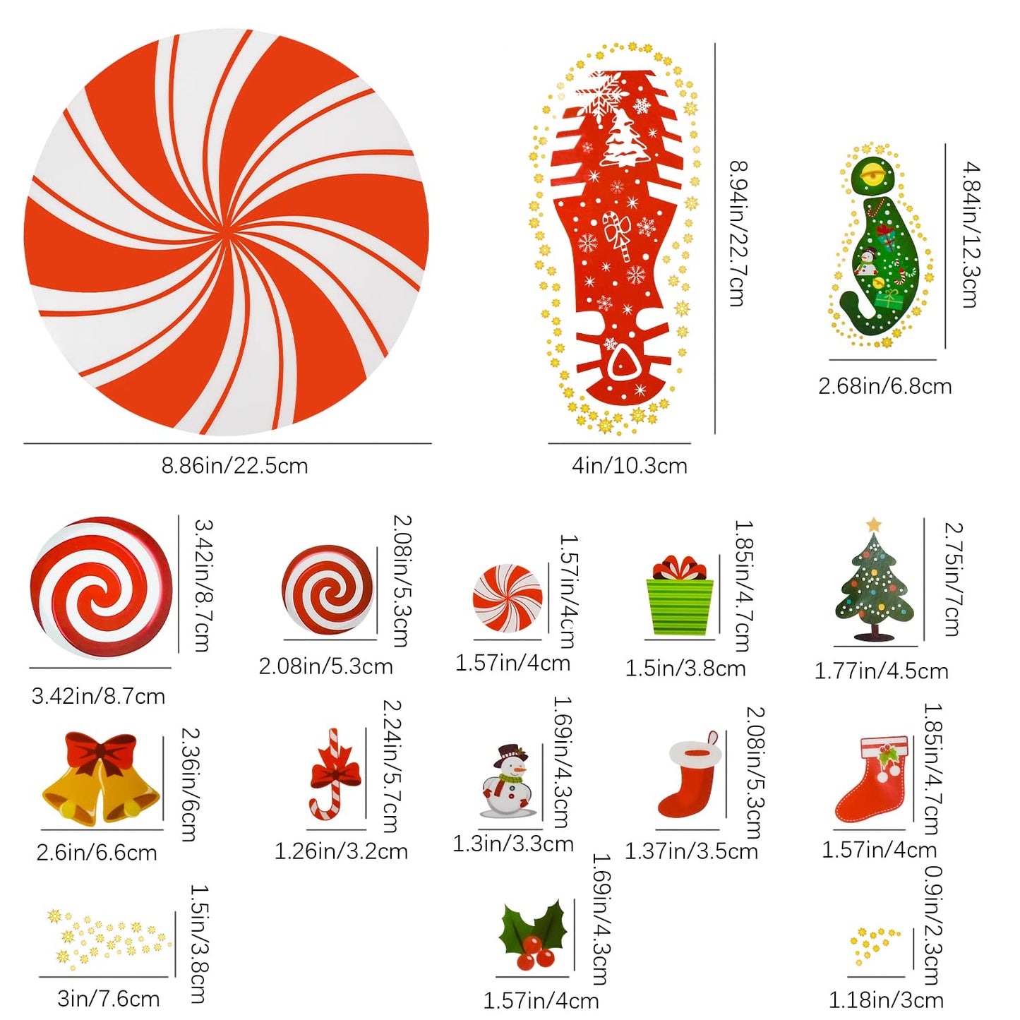 83 Pcs Peppermint Floor Decals Stickers Set Self Adhesive Candy Cane Stickers for Christmas Candy Party Decoration
