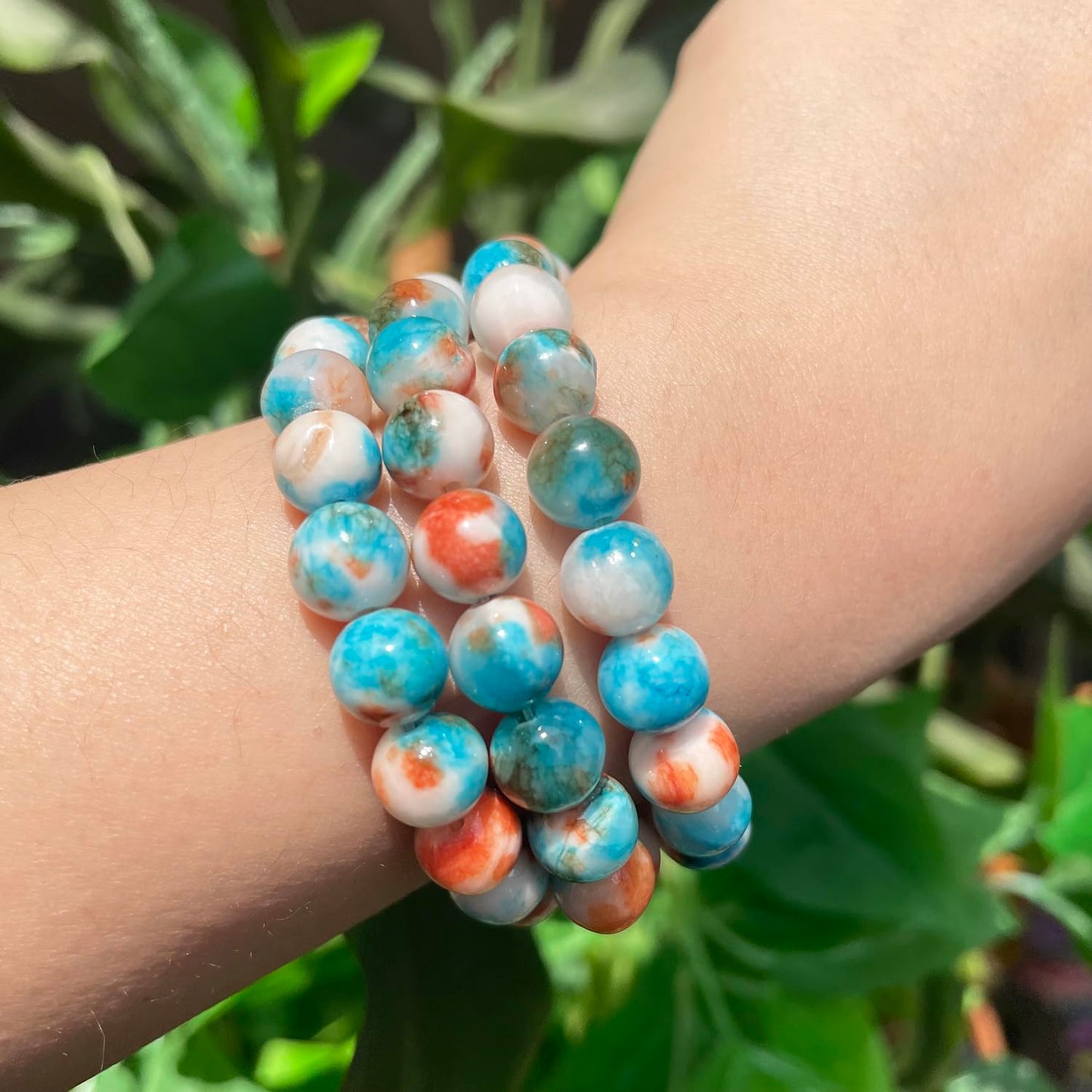Yochus 60pcs 6mm Blue&Orange Persian Jade Energy Healing Round Bulk Gemstone Beads for Jewelry Making Bracelet Necklace Earring DIY