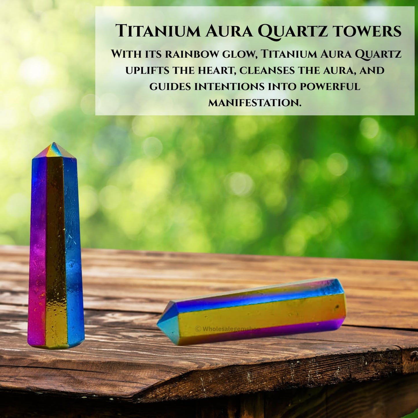 WholesaleGemShop 3 Inch Gemstones Titanium Aura Quartz Obelisk Tower Jumbo Facet Aura Rock Crystal Natural Polished Earth Wand Spirit