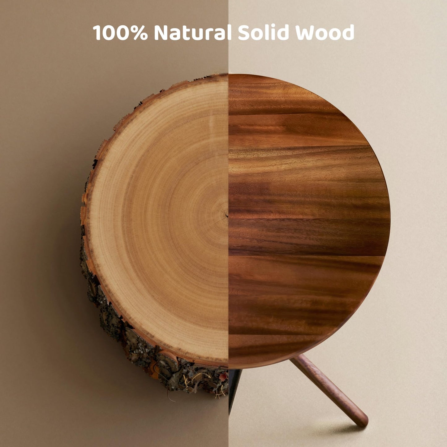 RECCI Small Round Side Table, Modern Solid Wood End Table with FSC Certified Wood & Knotted Metal Frame, Small Accent Couch Sofa Side Table for Living Room Bedroom, Walnut