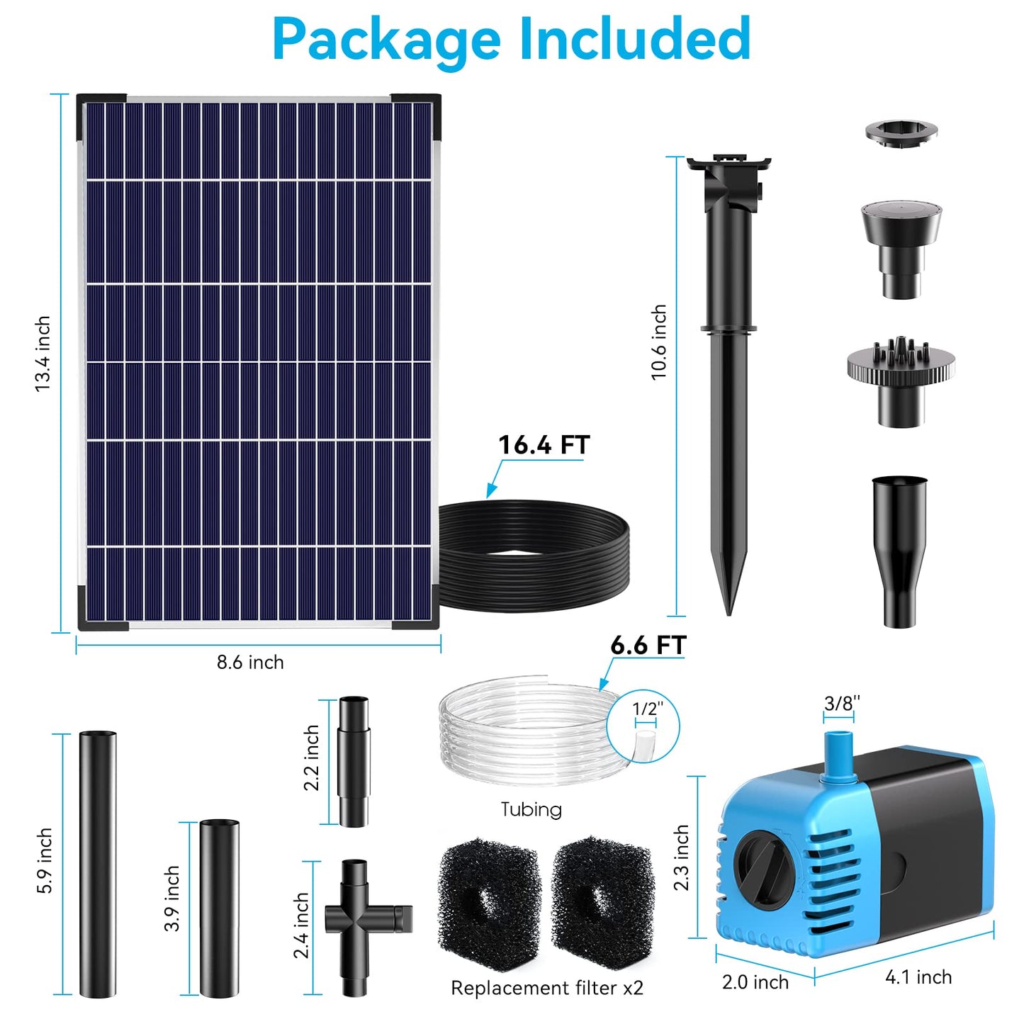 POPOSOAP Solar Water Pump 12W, Solar Water Fountain Pump with 160GPH Submersible Pond Pump Adjustable Flow for Solar Fountain, Pond, Fish Tank, Garden, Pool, Water Features