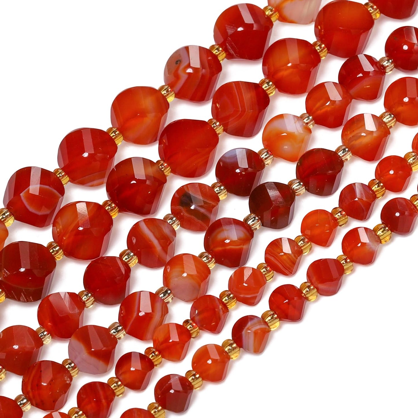 Yochus 42pcs Natural Red Striped Agate Stone Beads for Bracelet，2strands 6mm Facted Twist Loose Gemstone Beads for Jewelry Making DIY Craft Necklace Earring