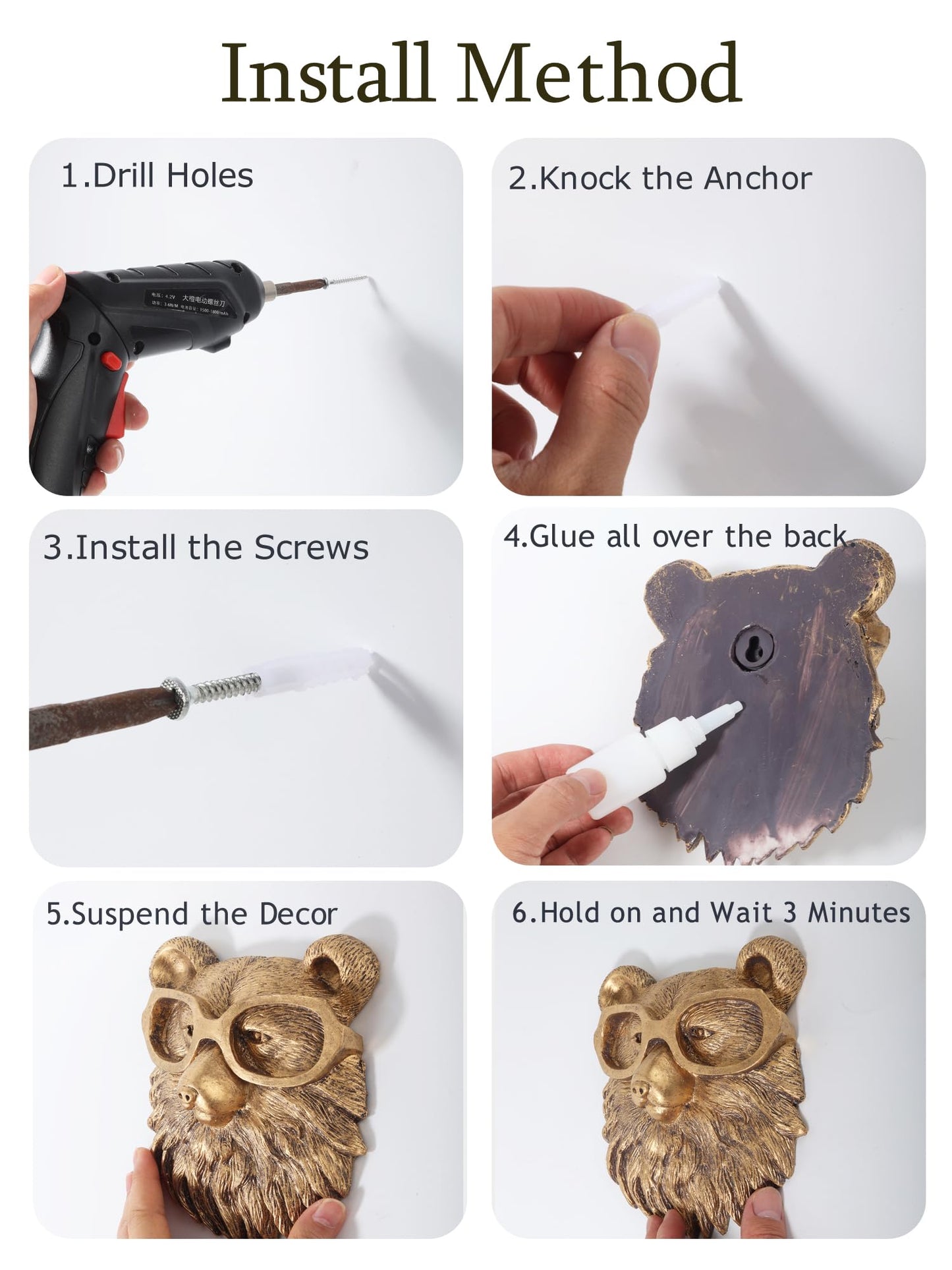 UITWMKTG 5 Pack Animal Head Wall Decor Gold Wall Sculpture Home Decor for Office Bedroom Modern Decor for Men Women