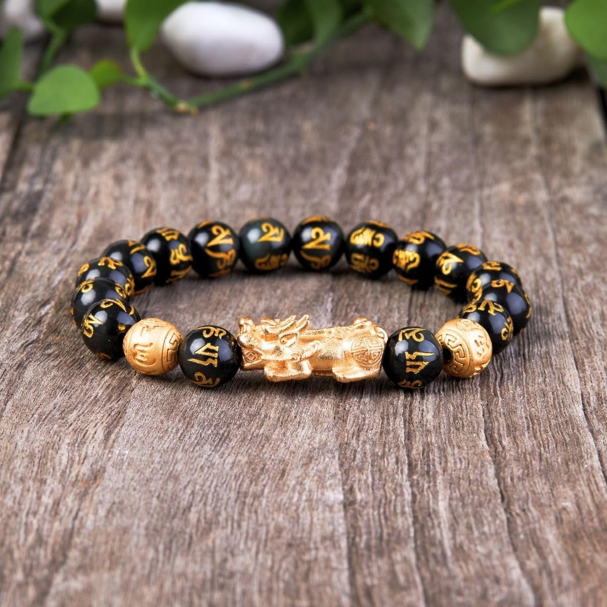 Buddha & Karma Feng Shui Pi Xiu/Pi Yao Black Obsidian Bracelet – Lucky Charm for Wealth, Protection & Success – Energy Healing Jewelry for Men & Women