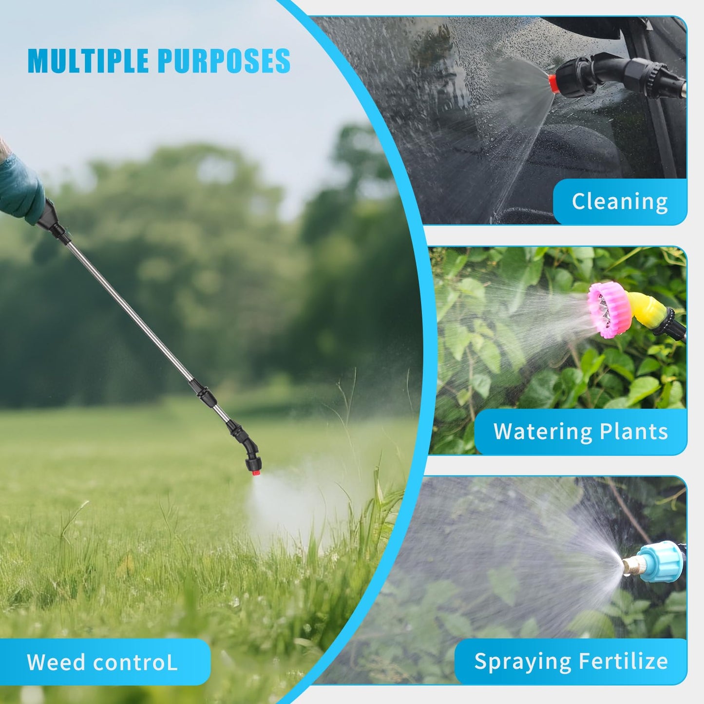 2 Gallon Battery Powered Sprayer, Electric Garden Sprayer, Pump Sprayer with 3 Mist Nozzles & USB Rechargeable Handle & Retractable Wand & Adjustable Strap for Lawn, Garden, Yard(Blue)