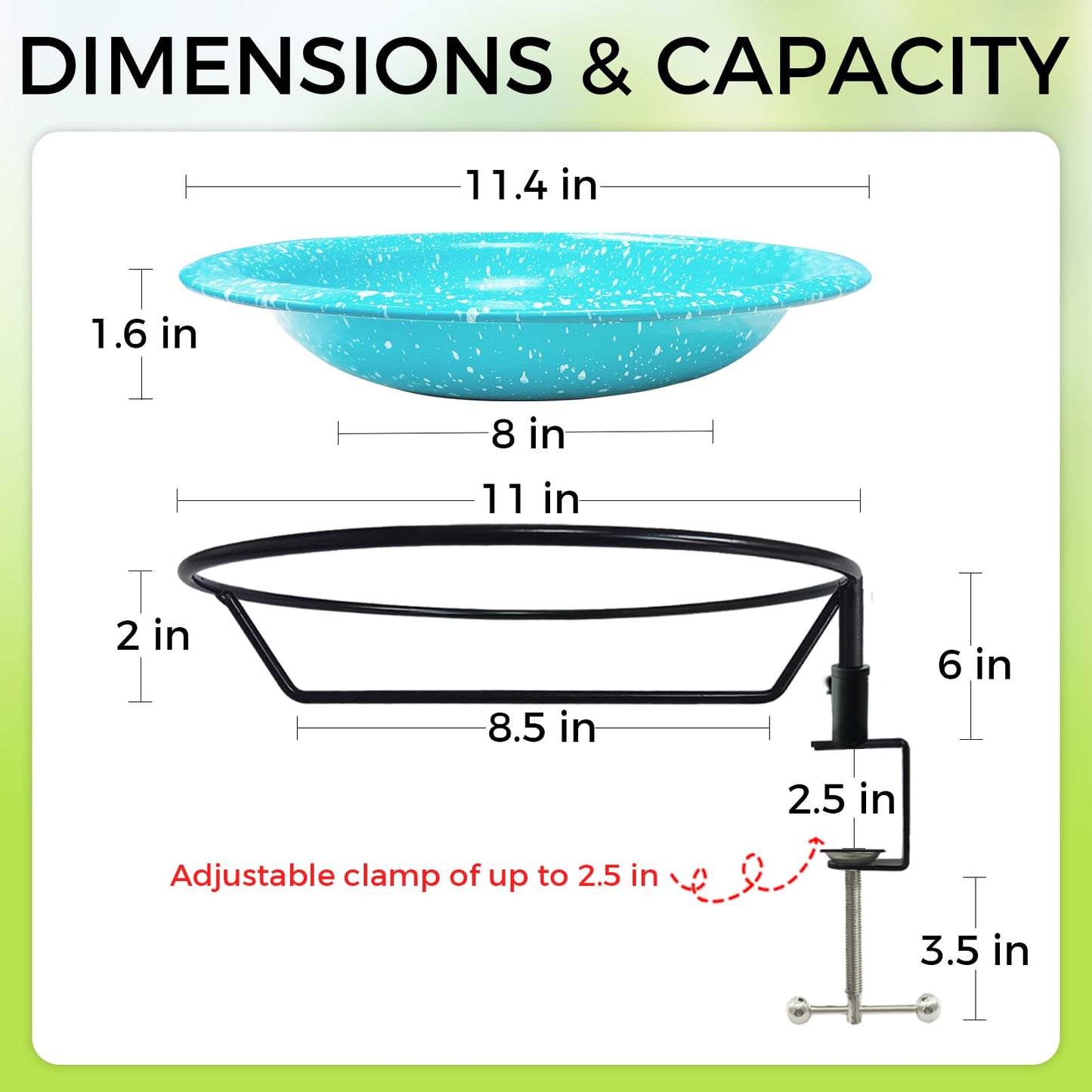Deck Mounted Bird Bath,Premium Bird Water Feeder Bowl with Adjustable Clamp for Railing–Detachable & Weather Resistant Outdoor Garden Decor 11.5Inch (Sky Blue with White Dots)