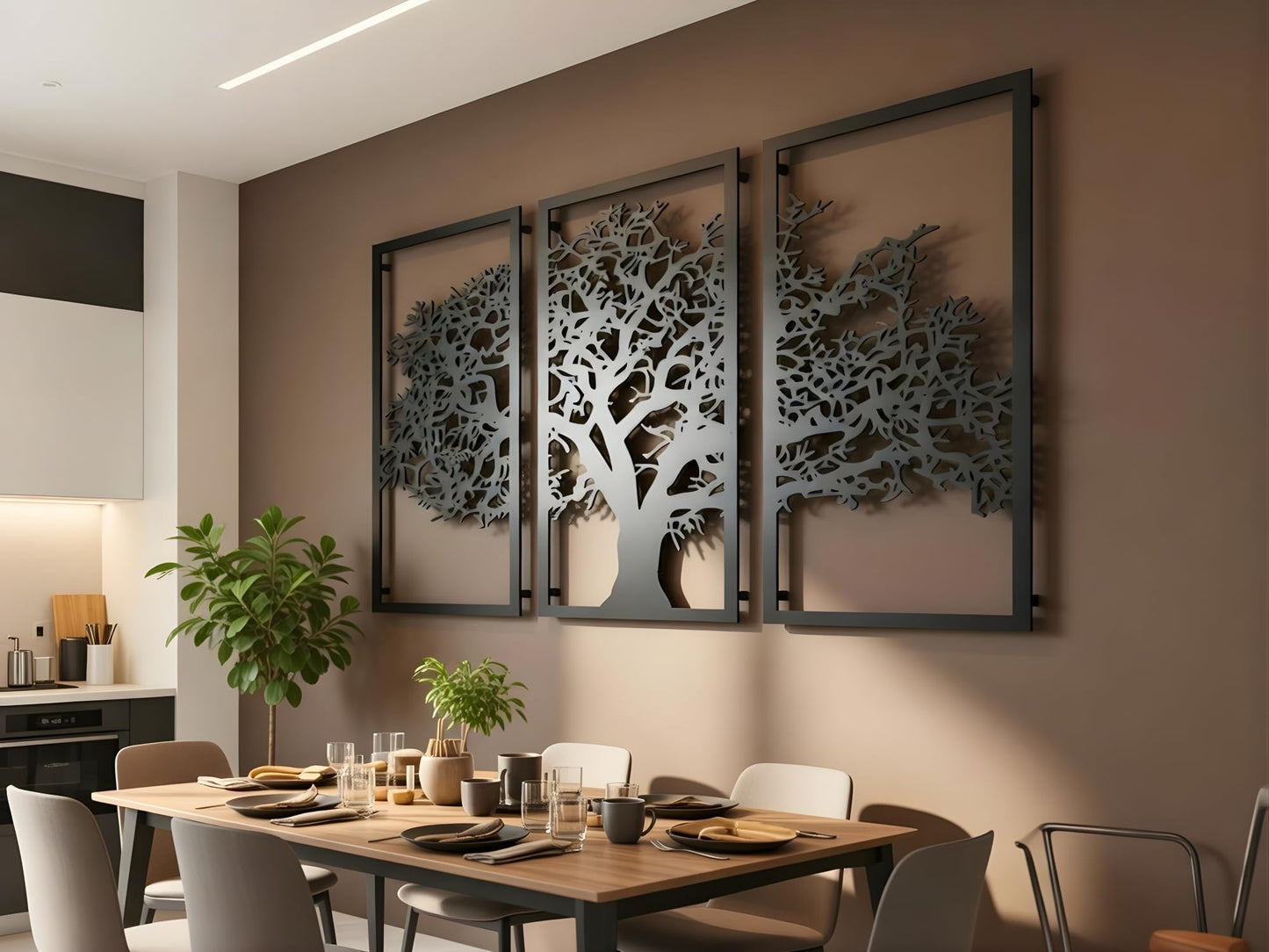Vailla Tree of Life Wall Art 3pcs Family Tree Wall Decor 3D Wooden Wall Hanging Sculpture Modern Home Decoration 3 Panels Textured Sculptures for Living Room Bedroom Office Dinnig Room