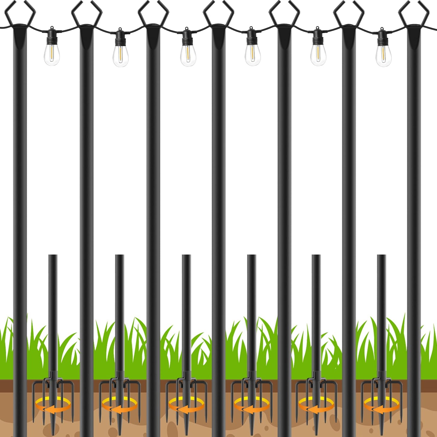 TQQVXX 7 Pack 10 FT String Light Poles,Metal with Fork Lights Poles for Outdoor String Light, Rustproof Heavy Duty for Outside Garden,Patio,Wedding,Backyard,Deck,Party