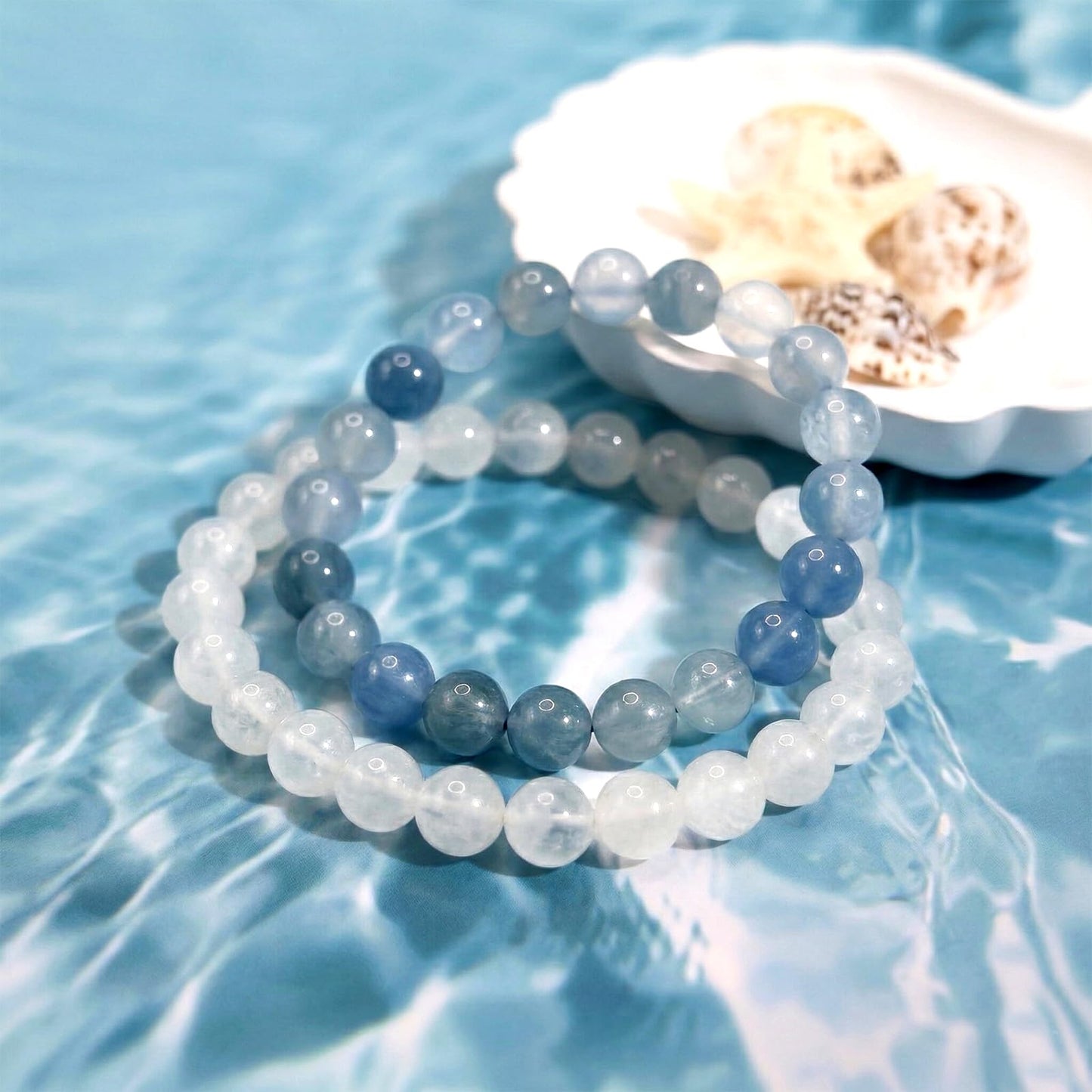 Kryllite Crystal Bracelets, Bracelet for Women, Nature Aquamarine Crystal Stretch Elastic Bracelet, Nature Gemstone-8mm, Healing Stone Bracelets, Blue Jewelry Gifts for Women, Holiday