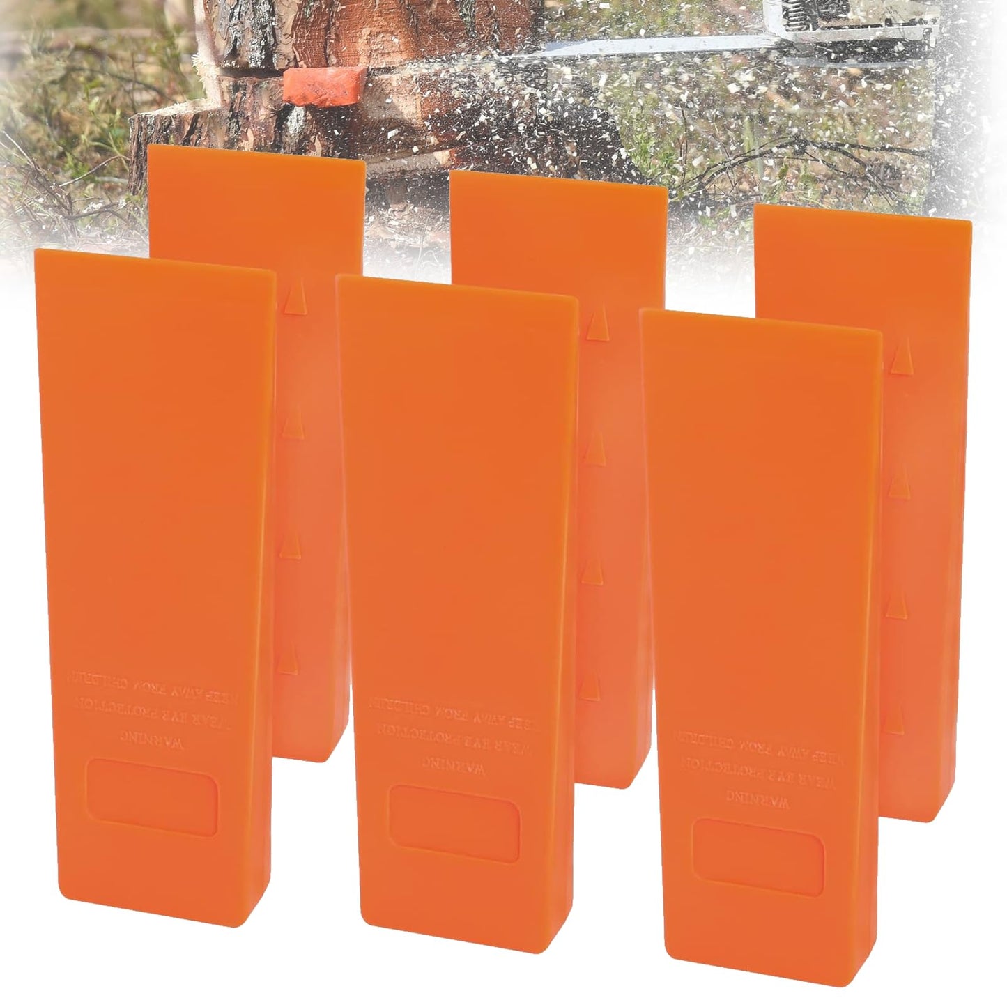 Poweka 10'' Tree Felling Wedges with Spikes for Safe Cutting, Orange ABS Plastic Wood Splitting Tree Cutting Wedge, Logging Supplies Tools and Chainsaw Accessories(6 Packs)