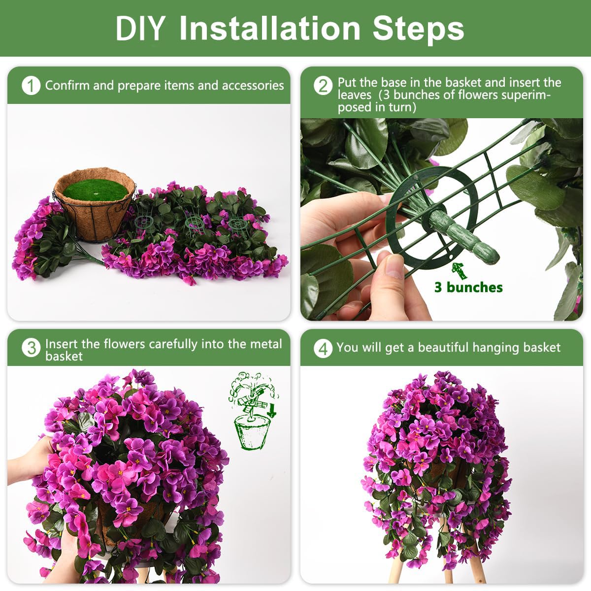 INQCMY Artificial Fake Hanging Plants Flowers Basket for Spring Summer Outdoor Outside Decoration,Faux Silk Begonia Flower in Planter Look Real UV Resistant for Home Porch Patio Balcony Yard Decor
