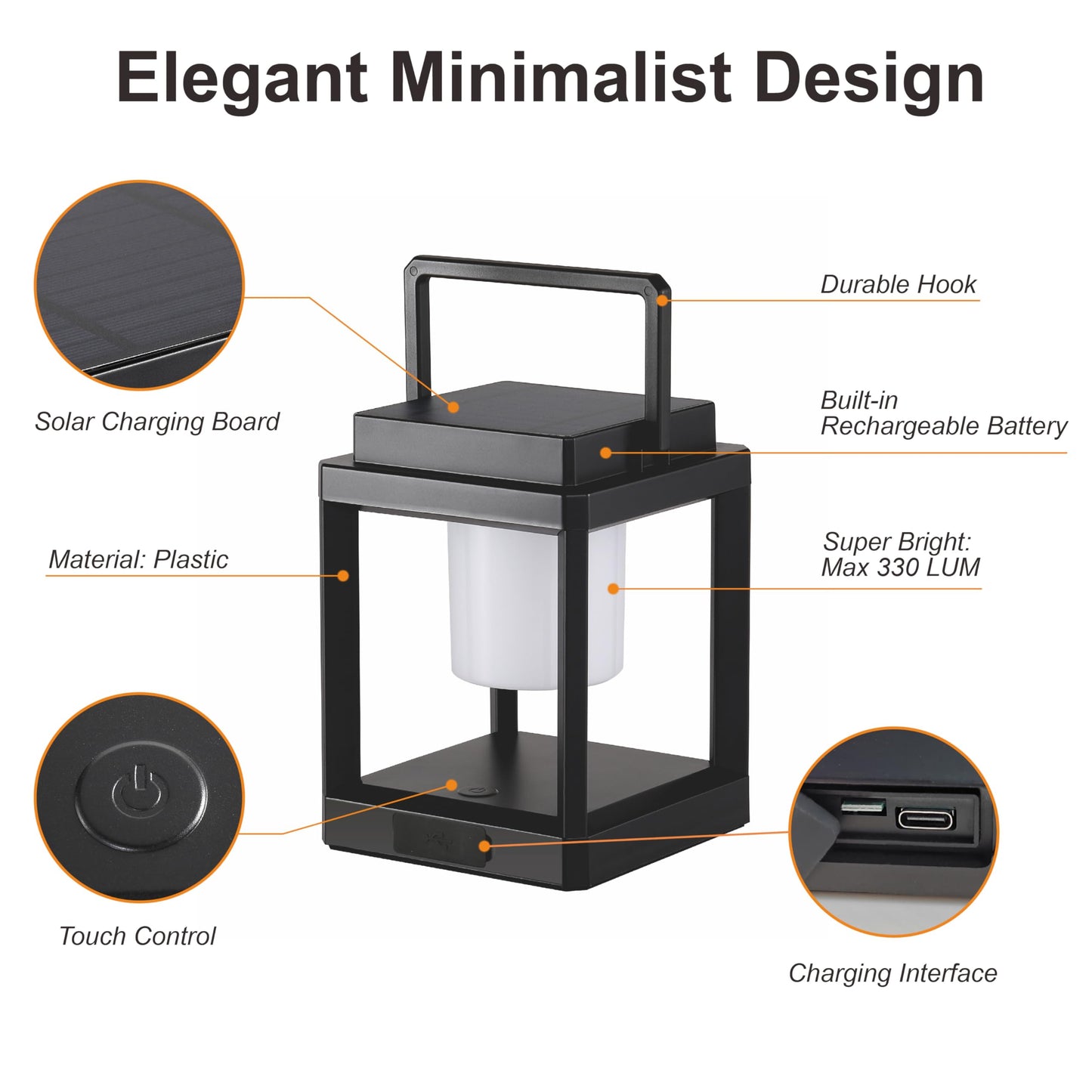 LETRY Outdoor Table Lamp, Brightness LED Nightstand Lantern, Portable Rechargeable Solar Lamp Waterproof, Touch Control Outdoor Lamps Cordless Lights Decorative for Patio/Walking/Reading/Camping