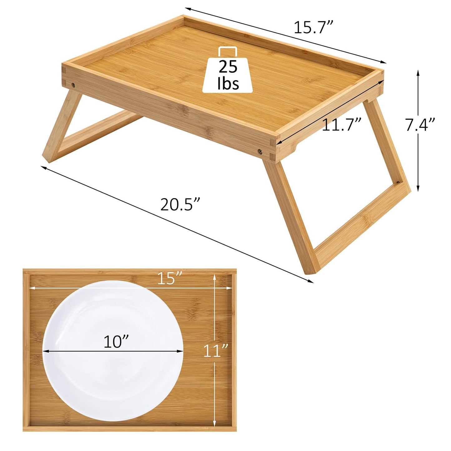 Kaukinye Bamboo Bed Tray Table with Foldable Legs, Breakfast Tray, Laptop Desk for Bed or Sofa,Serving,TV Table Kitchen, Eating,Working, Reading (Beige)