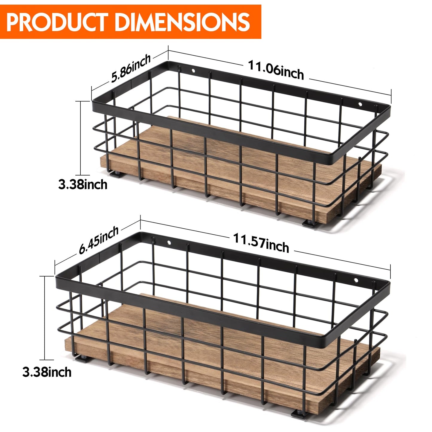 TJ.MOREE Small Metal Wire Basket, Decorative Wood Base Organizer for Bathroom, Kitchen, Basket for Toilet Paper Storage, Sugar Packet, Coffee Syrup, Guest Towel, Napkin(2 Packs)