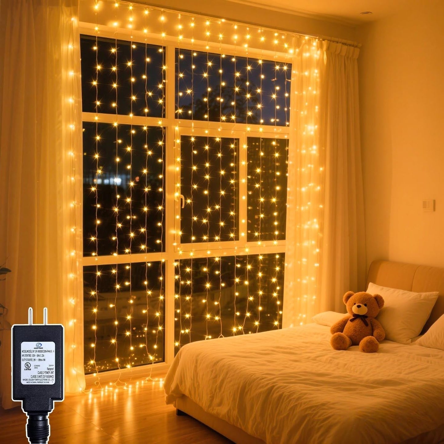 Soagrc 200 LED Curtain String Lights 9.8 * 6.6FT Plug in Fairy with Timer and 8 Modes, Waterproof Window Wall for Bedroom Wedding Party Indoor Outdoor Christmas Decor
