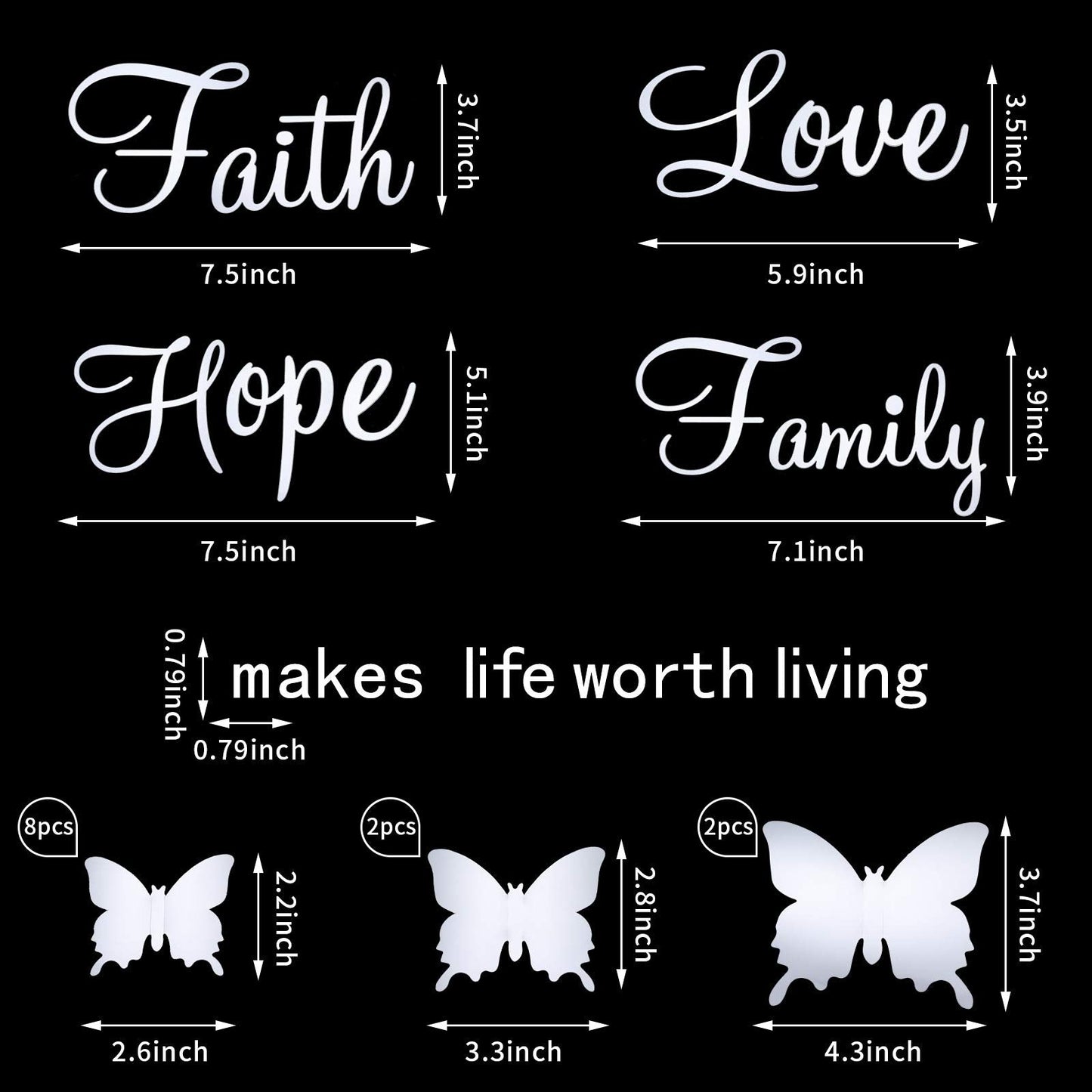 3D Acrylic Mirror Wall Decor Stickers Removable Butterfly Mirror Wall Stickers DIY Faith Makes All Things Possible for Home Office School Teen Dorm Room Decoration(Silver)