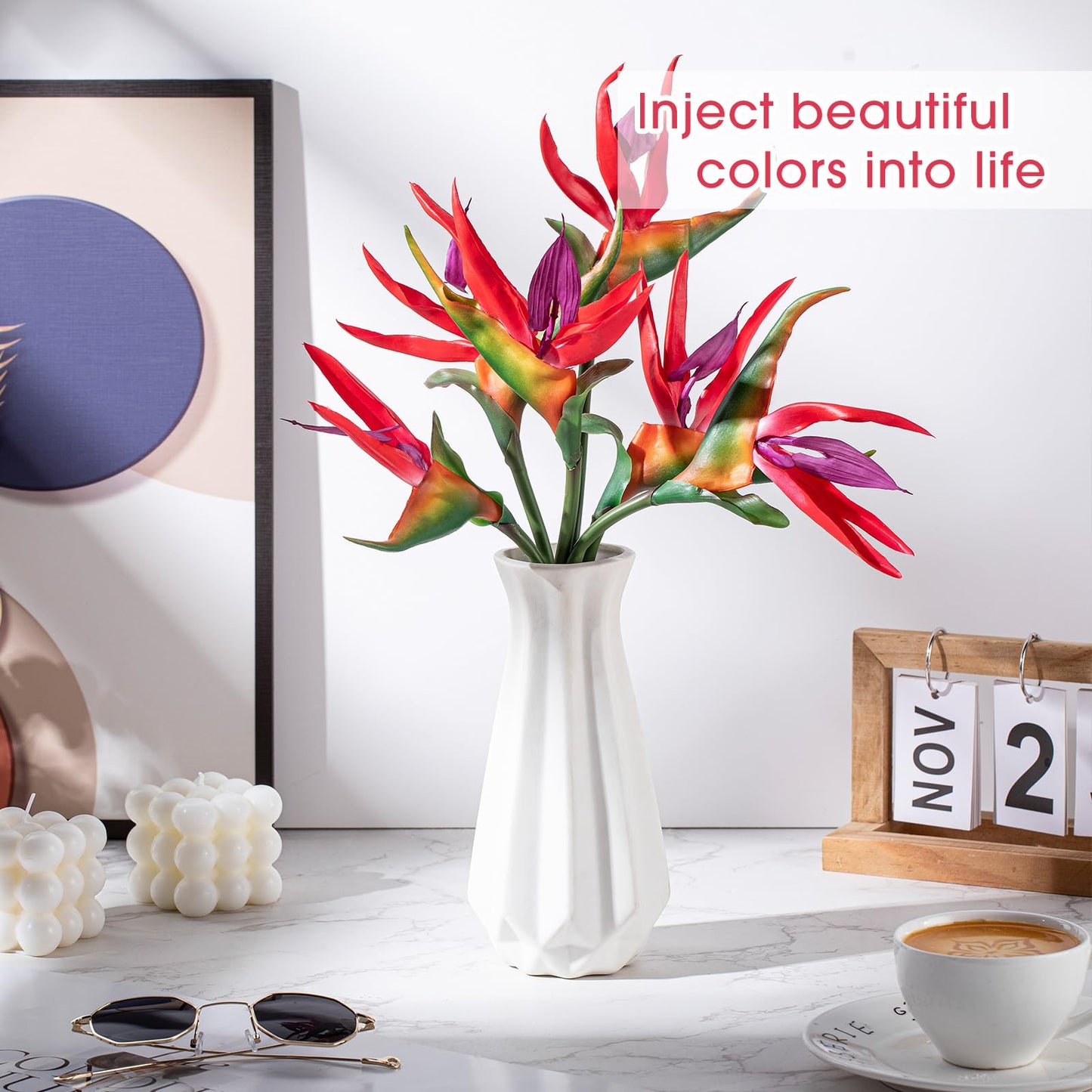 Hanaive 12 Pcs Bird of Paradise Artificial Plant 24 Inches Hawaiian Tropical Flowers Fake Rubber Strelitzia Faux Flowers Bouquet for Home Garden Office Wedding Indoor Outside Party Decor DIY (Pink)