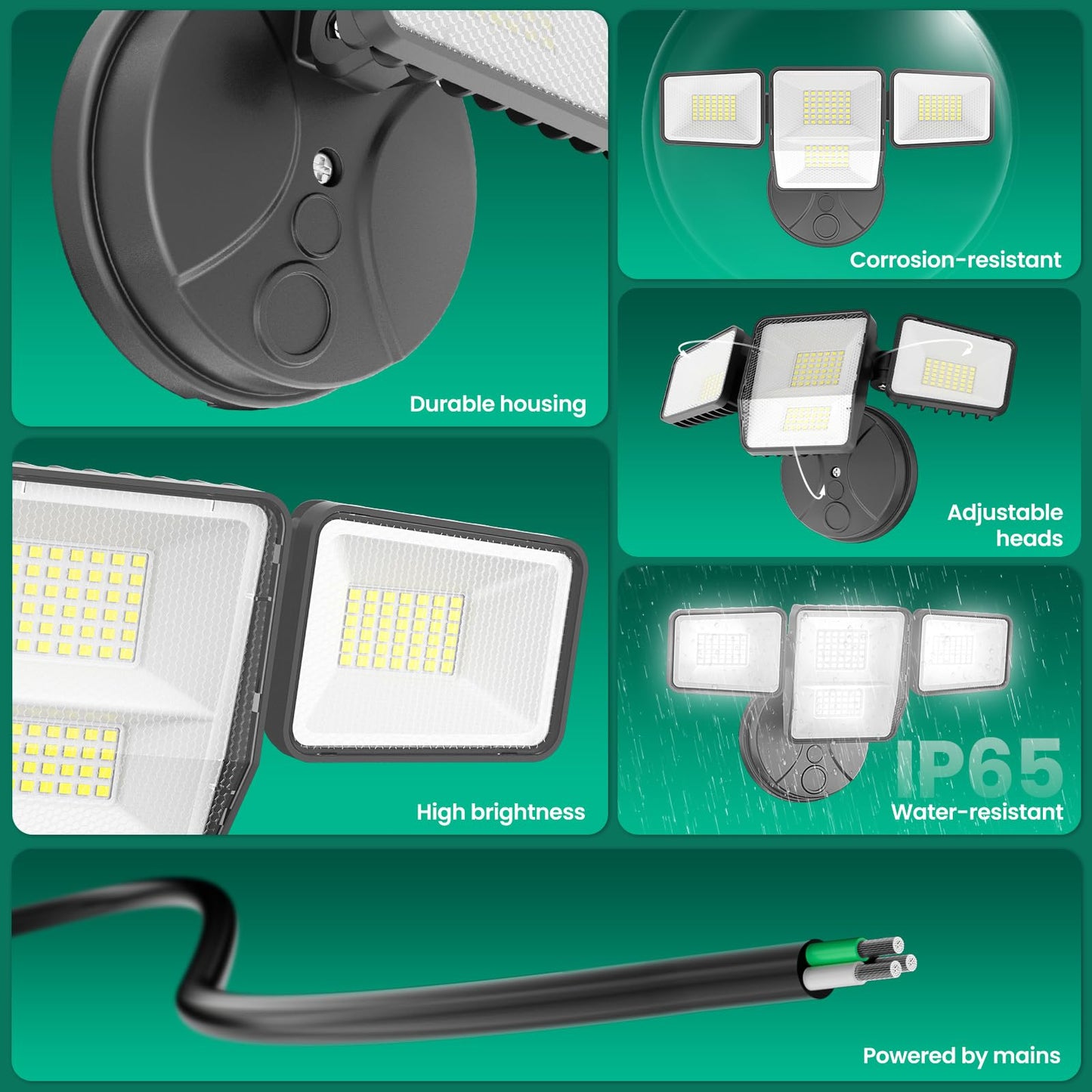 omibee 70W 7000LM LED Flood Lights Outdoor, Switch Controlled Security Lights with 4 Heads, Adjustable Heads, 6500K Daylight IP65 Waterproof Outside Wall Light for Backyard, Yard, Garage, Patio