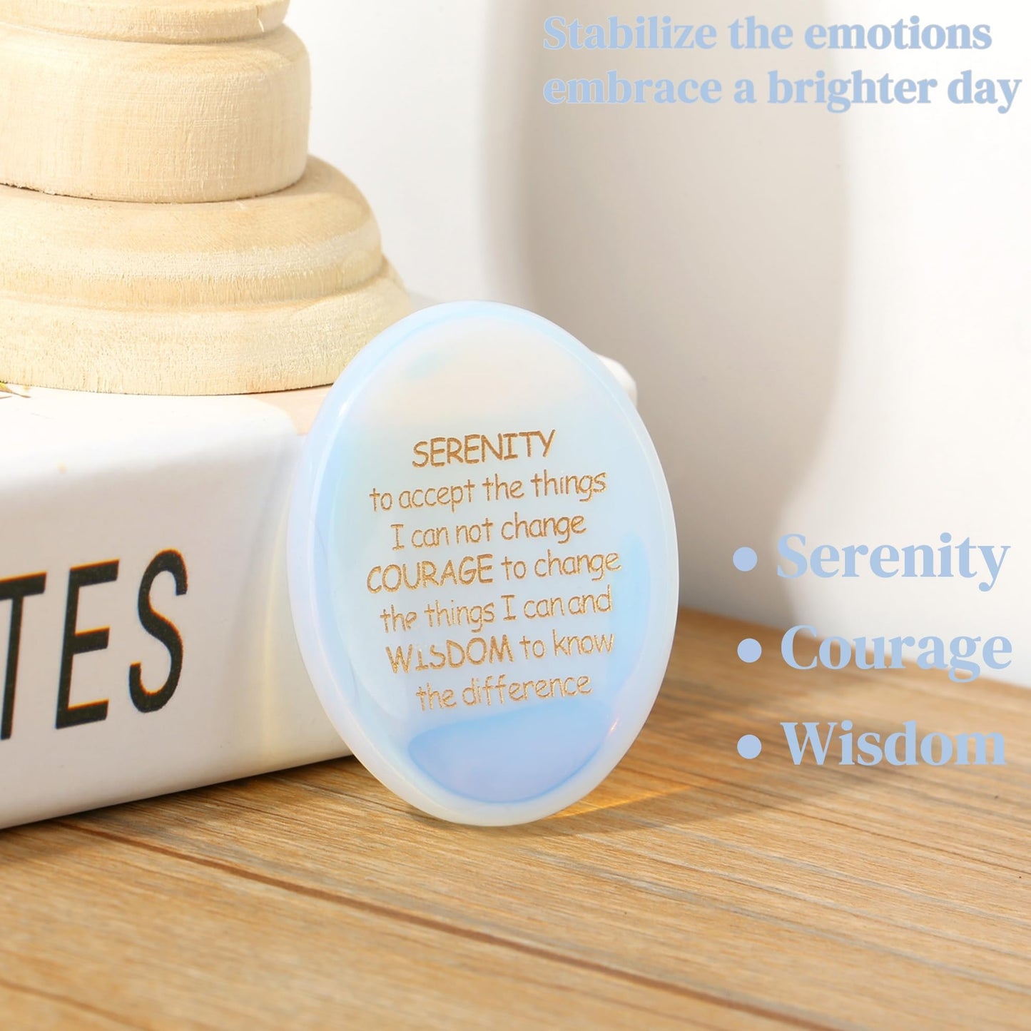QINJIEJIE Serenity Prayer Opal Stone Healing Crystals Worry Stones for Anxiety Engraved Inspirational Stones Anxiety Relief Items Encouragement Gifts for Women Men Teacher