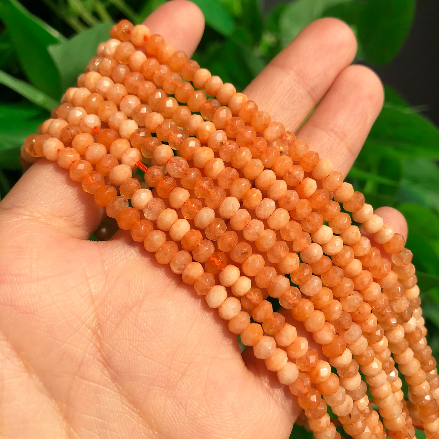 2 String 220PCS 3x5mm Natural Sun Stone Beads for Jewelry Making, Songxi Facted Loose Gemstone Beads for DIY Bracelet Necklace Making Supplies with Energy Healing Chakra Power