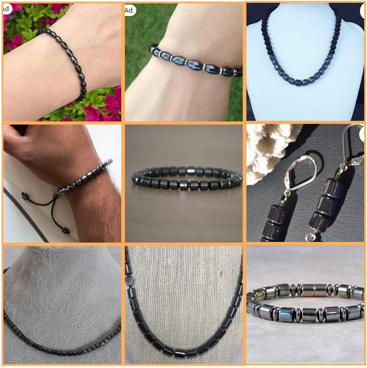 HAAMIIQII 50pcs 8mm Natural Black Hematite Loose Gemstone Beads Drum Shape Spacer Stone Beads for Jewelry Making DIY Bracelets Necklaces Crafting
