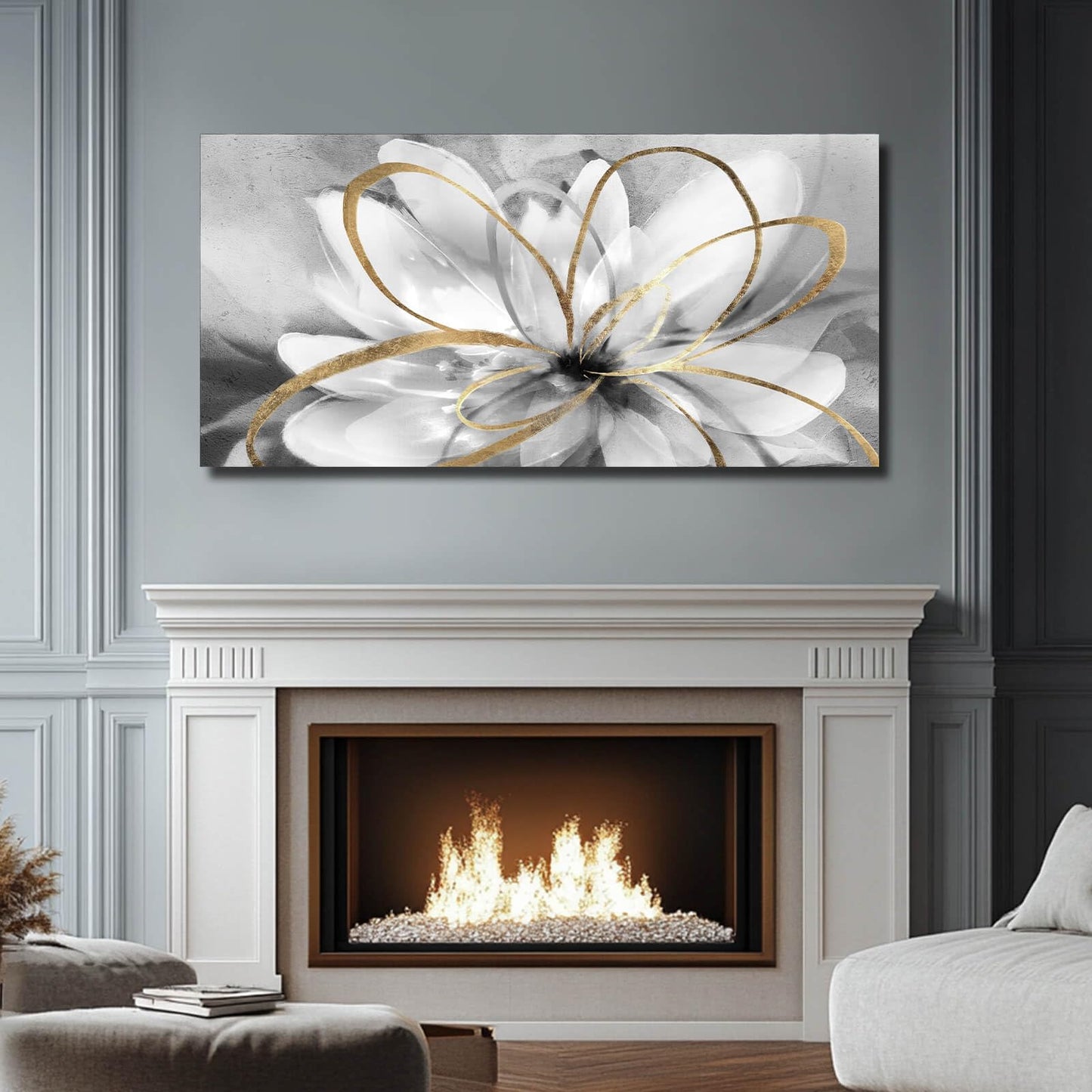 SOUGUAN Black and Grey Wall Decor Flower Art Work 20x40 Inch Line Paintings for Living Room Bedroom Office Wall Decorations