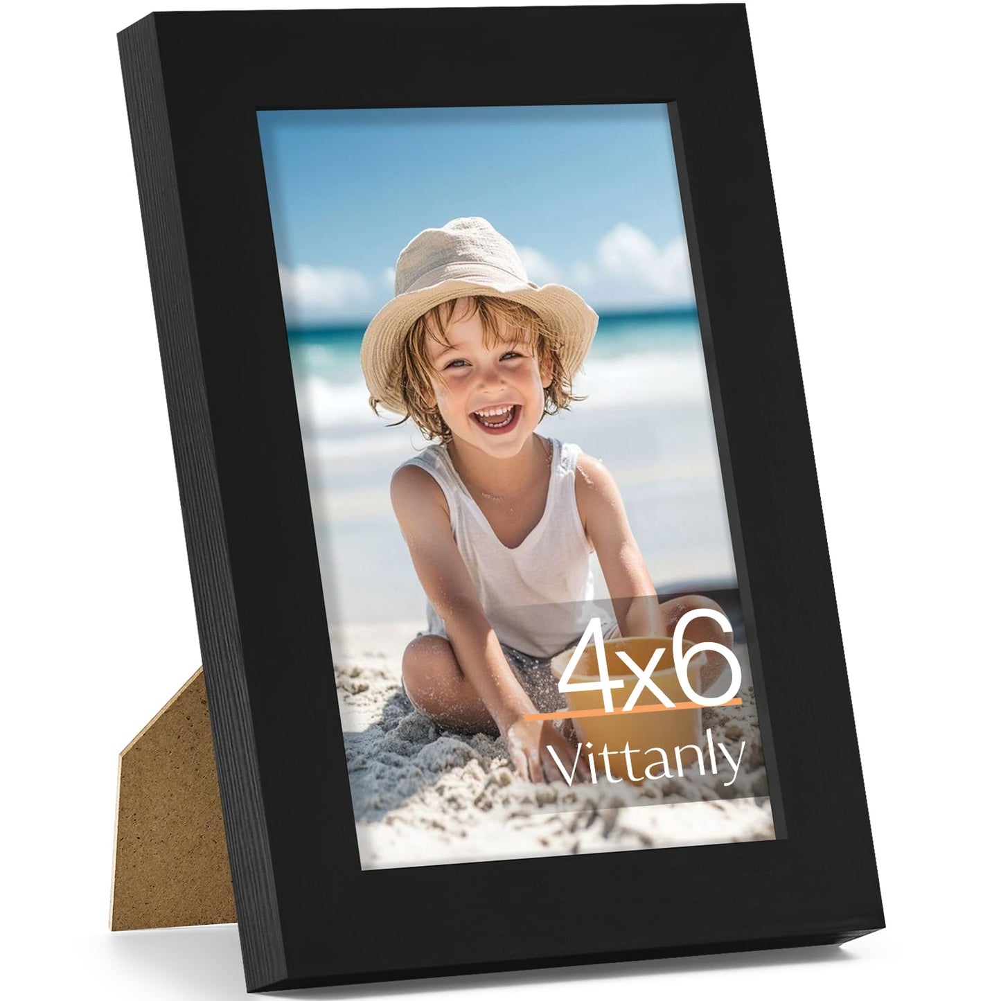 Vittanly 4x6 Picture Frame, Made of Solid Wood and Shatterproof Plexiglass, Wooden Photo Frame for Wall Mounting or Tabletop Display, Picture Frame for Home Decor with Stand, Black, 1 Pack