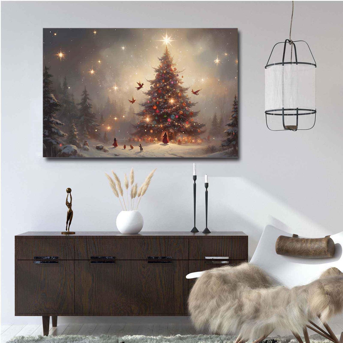 Framed Canvas Wall Art Christmas Trees Christmas TV artwork for winter and holiday homes 28x40in Wood Framed