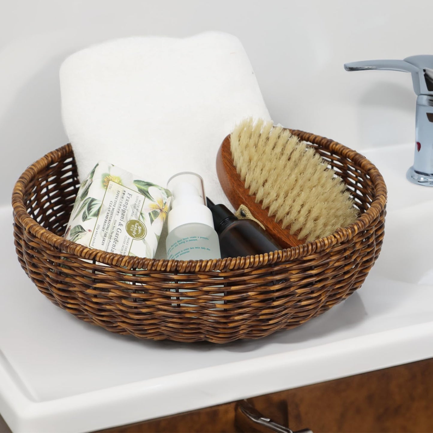 ORDELITE Fruit Baskets Bowl for Kitchen Counter, Round Bread Woven Wicker Basket, Candy Bowl Dish for Fruits, Breads, Vegetables,Snacks, Food (Large)
