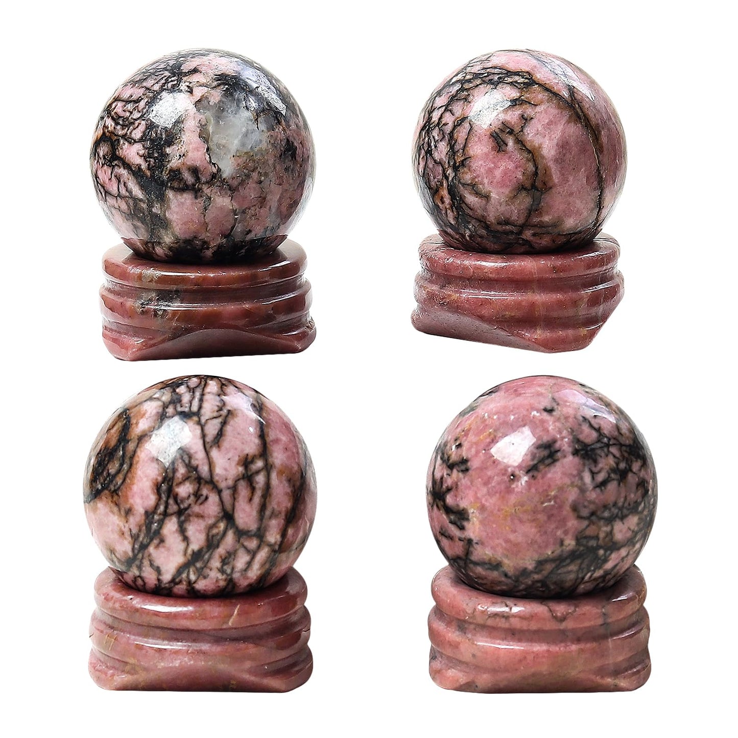 Casaper Natural Rhodonite Ball with Stone Stand, Healing Crystal Sphere for Home Fengshui Yoga Meditation, Reiki Energy Balancing 1.18”(30mm)