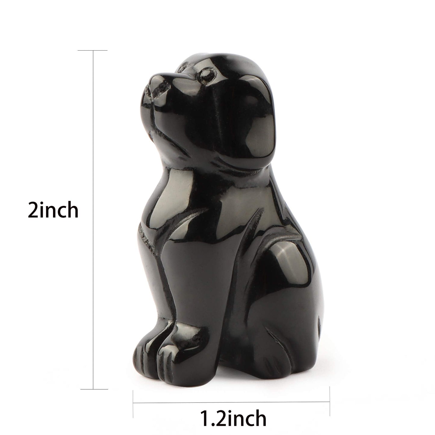 Artistone 2" Black Obsidian Dog Crystal Animals Figurine Carved Gemstone Puppy Dog Statue Sculpture Craft Home Decorations