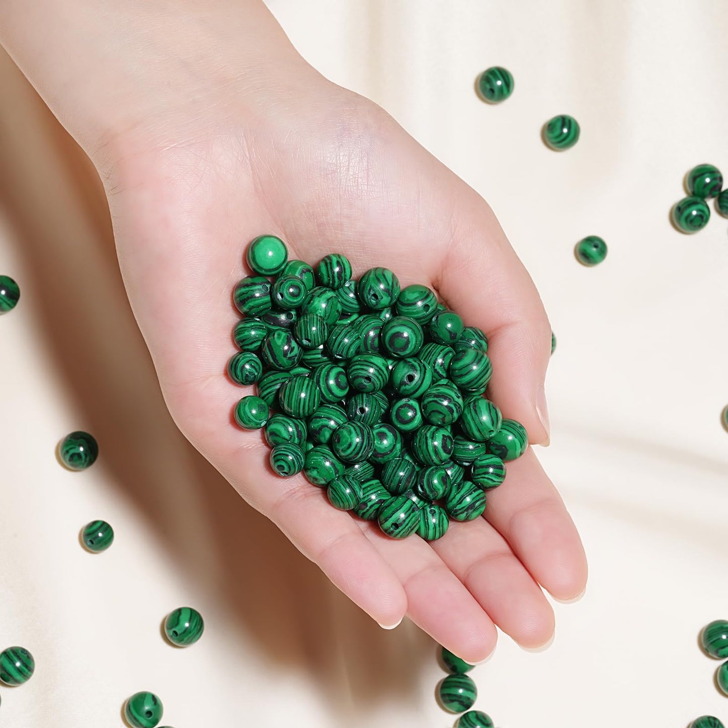 10mm Natural Green Malachite Gemstone Beads Polished Round Smooth Stone Beads for Bracelets Jewelry Making 15inch Loose Beads