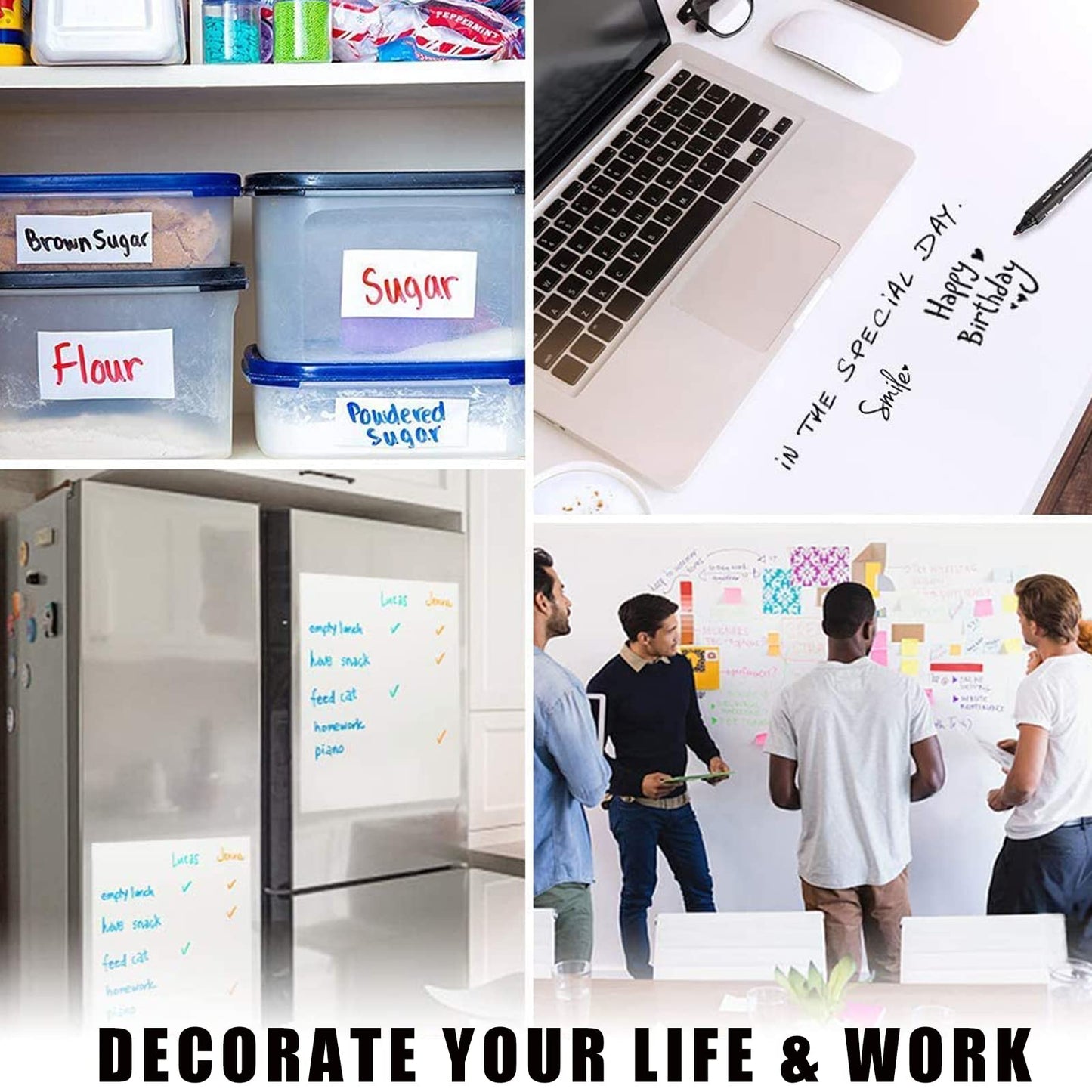 Self Adhesive White Board Paper - Dry Erase Wall Stickers Roll 17.7" x 78.7" (6.5 Feet) Message Board Wallpaper Decal for School/Office/Home/Kid/Art/Decorations, Safe for Adults & Kids with 4 Markers