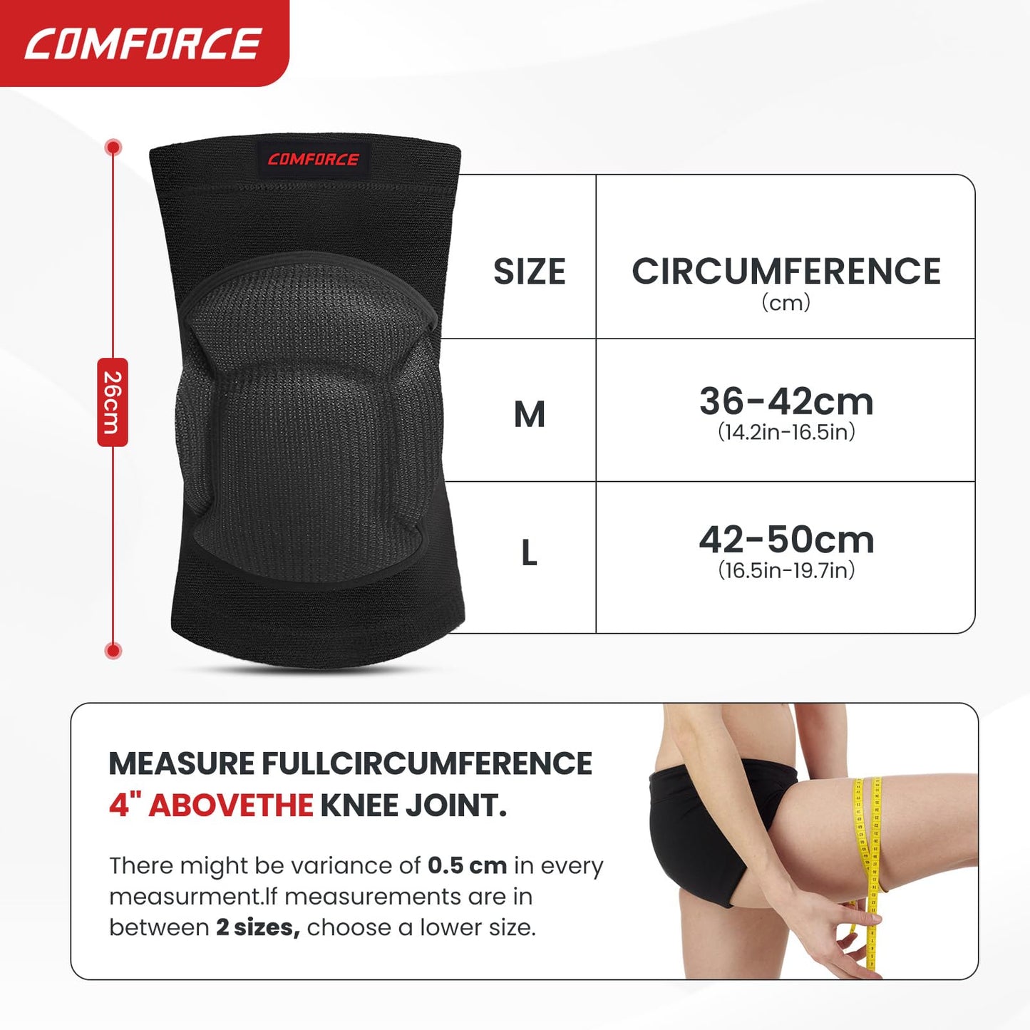 COMFORCE Protective Knee Pads with Thick Sponge for Volleyball, Anti-slip Knee Brace Collision Avoidance Knee Sleeve for Basketball, Gardening Housework, Yoga, Skateboarding, M